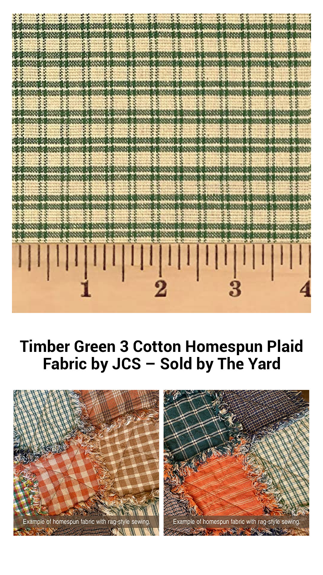 Timber Green Cotton Homespun Plaid Fabric – Premium 100% Cotton Crafting Material Sold by the Yard
