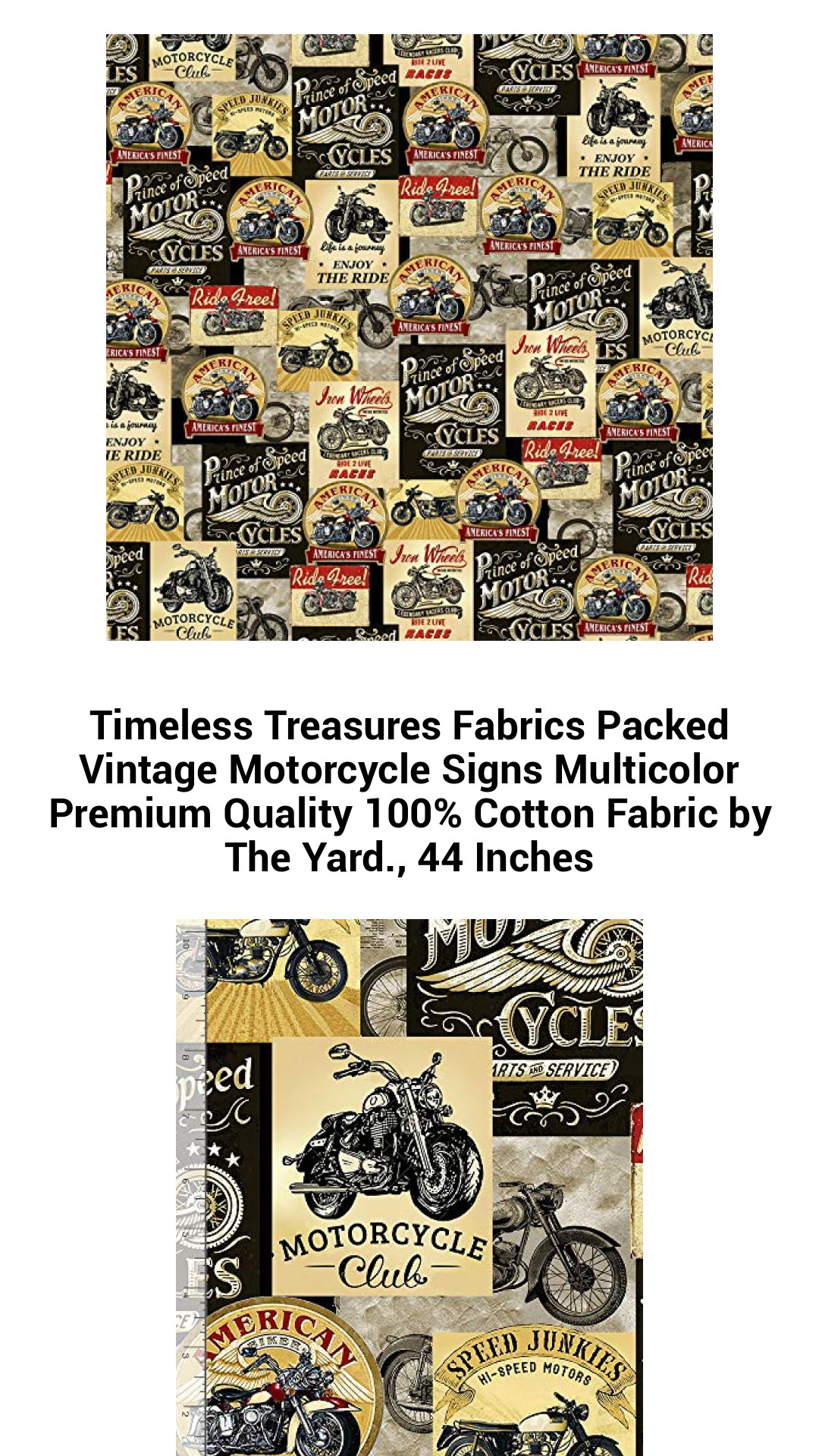 Timeless Treasures Fabrics Packed Vintage Motorcycle Signs Multicolor Premium Quality 100% Cotton Fabric by The Yard., 44 Inches Timeless Treasures Fabrics Packed Vintage Motorcycle Signs Multicolor Premium Quality 100% Cotton Fabric by The Yard., 44 Inches