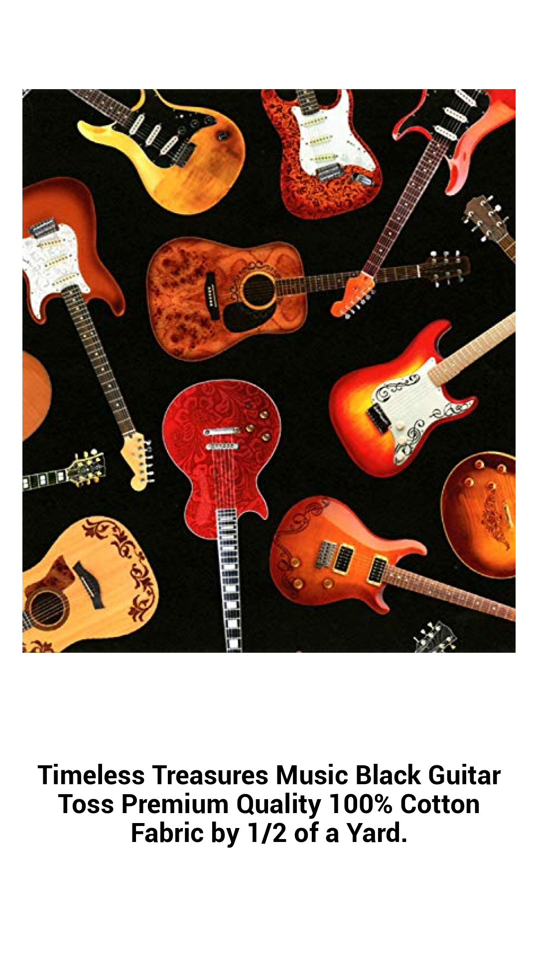 Premium Quality 100% Cotton Fabric - Timeless Treasures Music Black Guitar Toss - Versatile Sewing Material Sold by 1/2 Yard