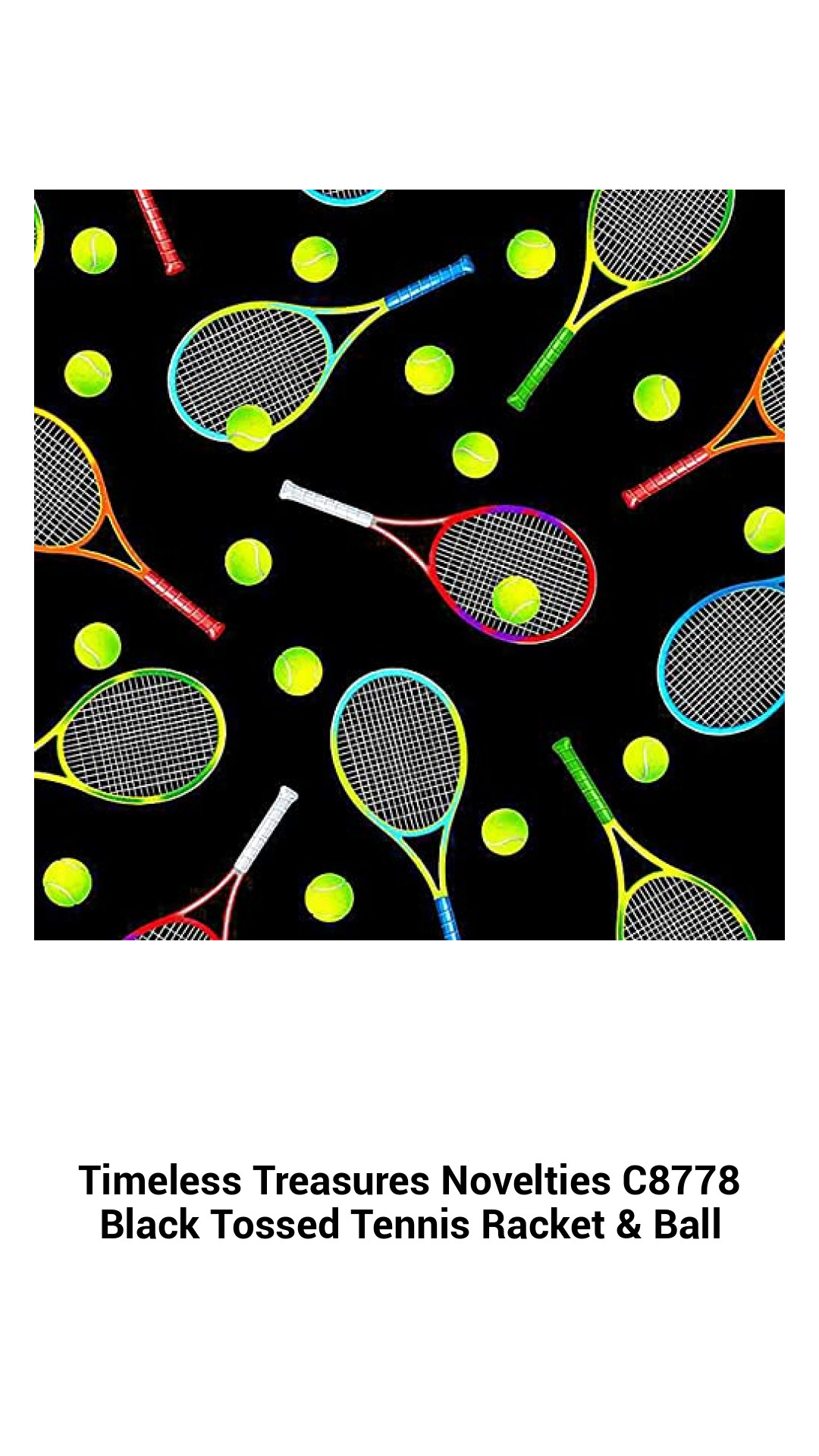 Timeless Treasures Novelties C8778 Black Tossed Tennis Racket & Ball Timeless Treasures Novelties C8778 Black Tossed Tennis Racket & Ball
