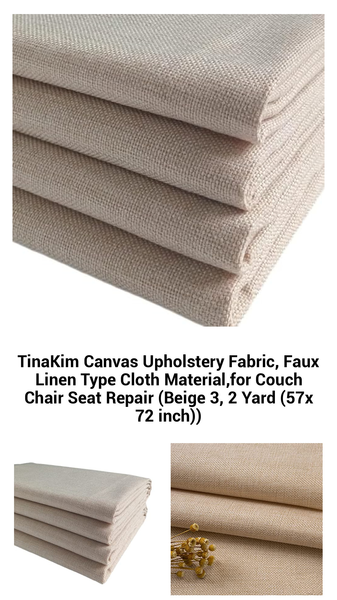 TinaKim Canvas Upholstery Fabric, Faux Linen Type Cloth Material,for Couch Chair Seat Repair (Beige 3, 2 Yard (57x 72 inch)) TinaKim Canvas Upholstery Fabric, Faux Linen Type Cloth Material,for Couch Chair Seat Repair (Beige 3, 2 Yard (57x 72 inch))