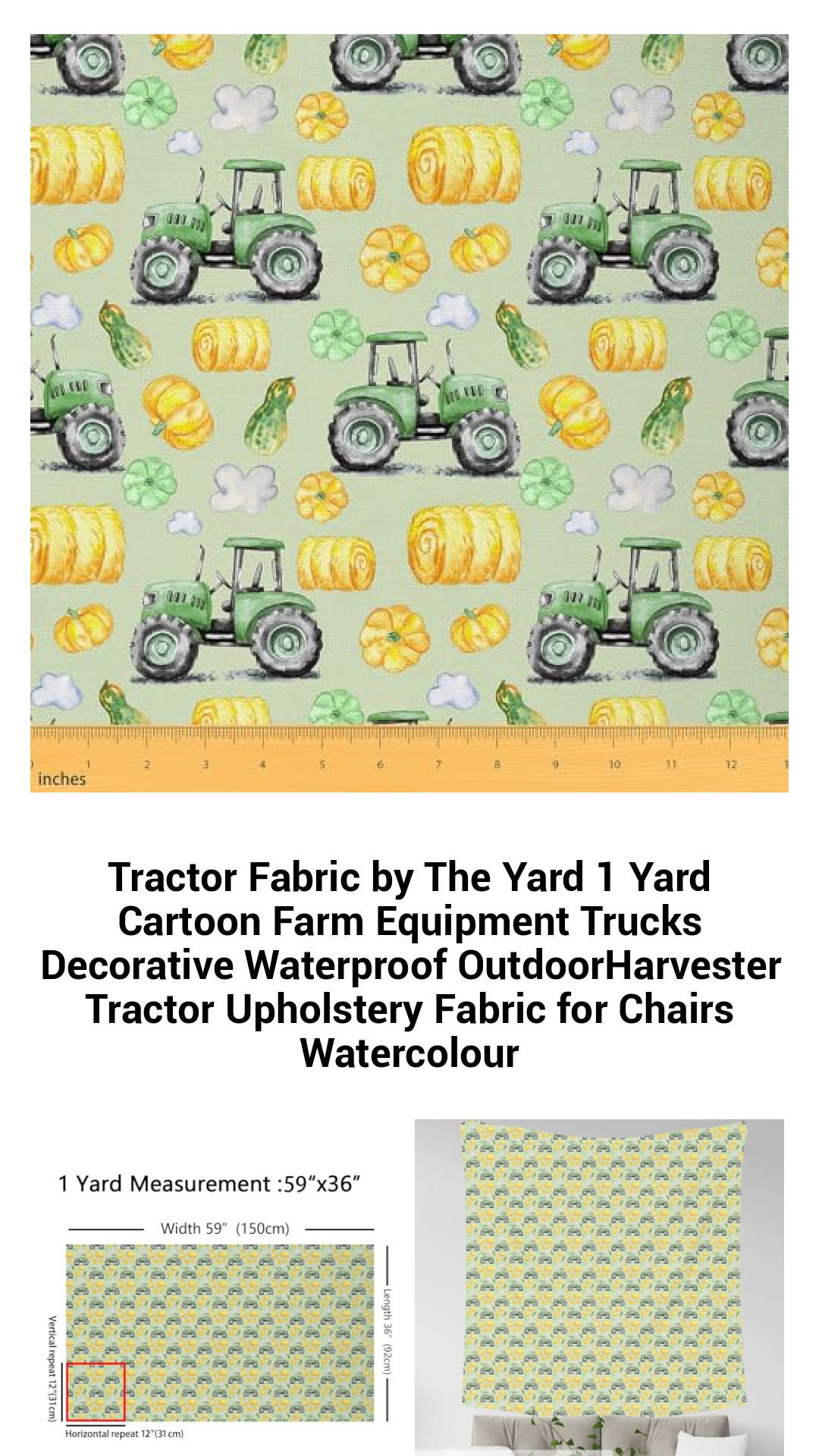 Colorful Cartoon Tractor Fabric by The Yard - Waterproof Upholstery Material for Home & Outdoor Decor, Perfect for DIY Projects and Furniture Refurbishing