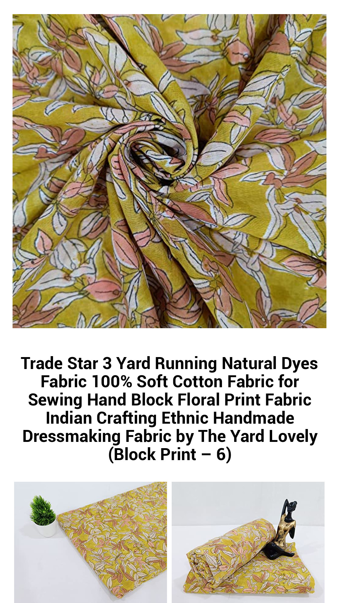 Luxurious 3 Yard Indian Floral Print Cotton Fabric - 100% Soft Natural Dyes for Sewing, Dressmaking & Crafting