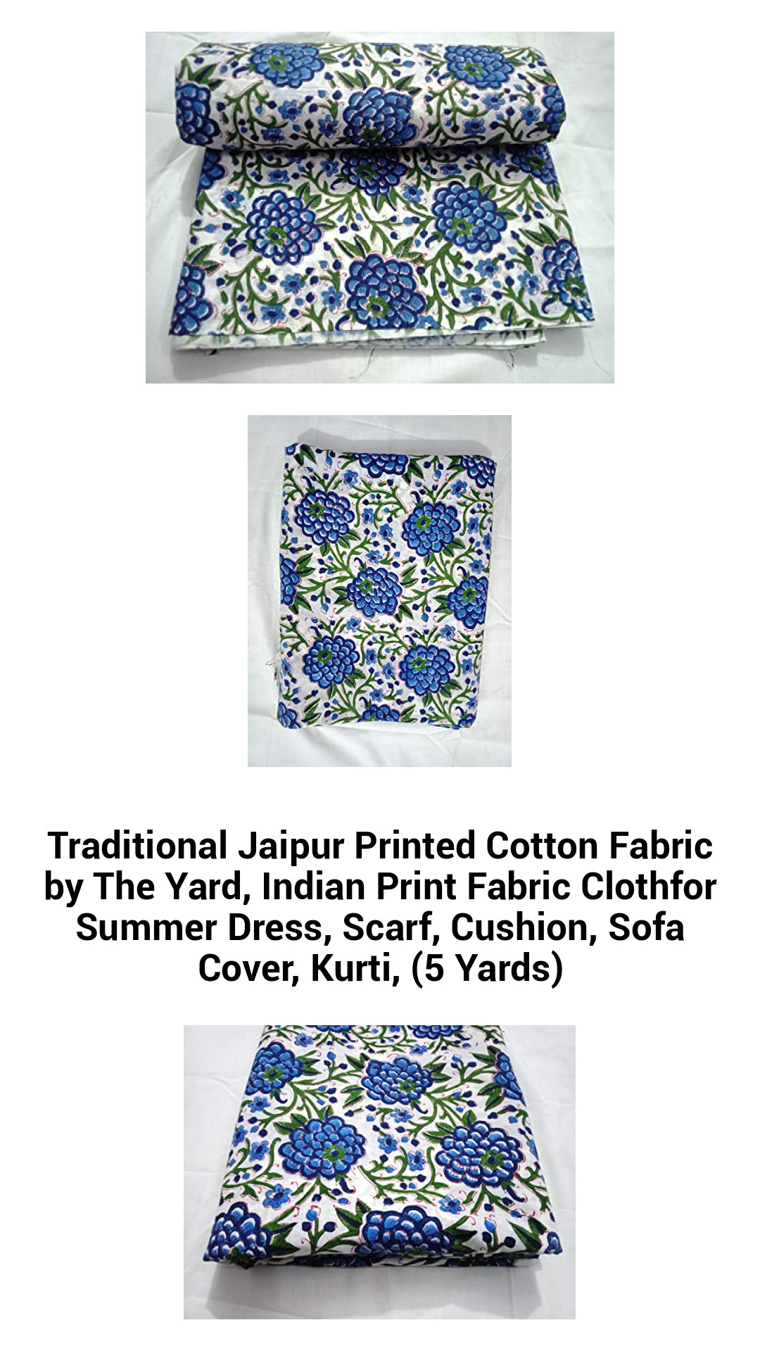 Vibrant Jaipur Cotton Print Fabric by the Yard – Perfect for Summer Dresses, Scarves, Cushions, and Home Decor (5 Yards)