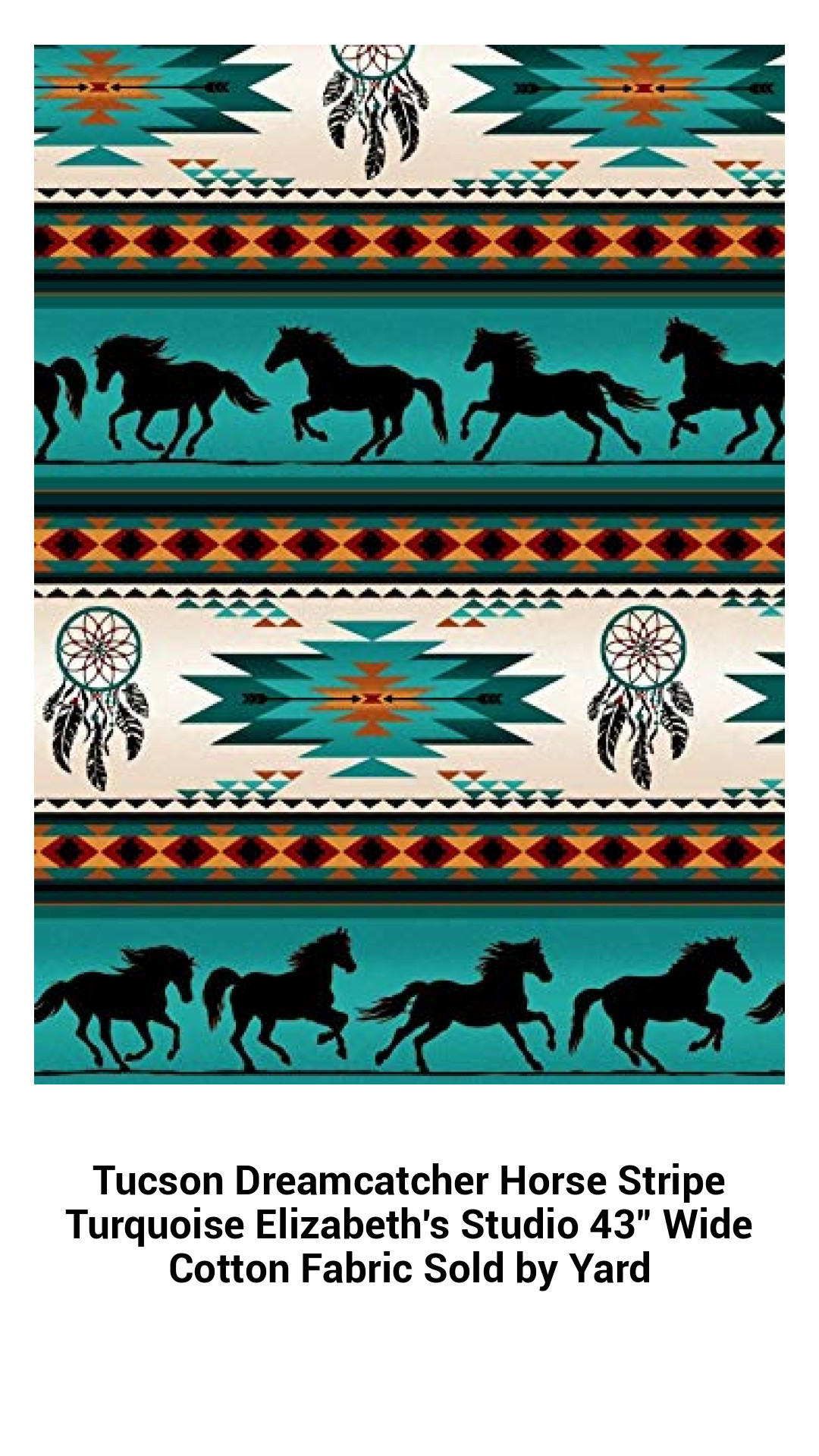 Tucson Dreamcatcher Horse Stripe Cotton Fabric - Vibrant Turquoise 43" Wide Fabric by the Yard for Creative Projects