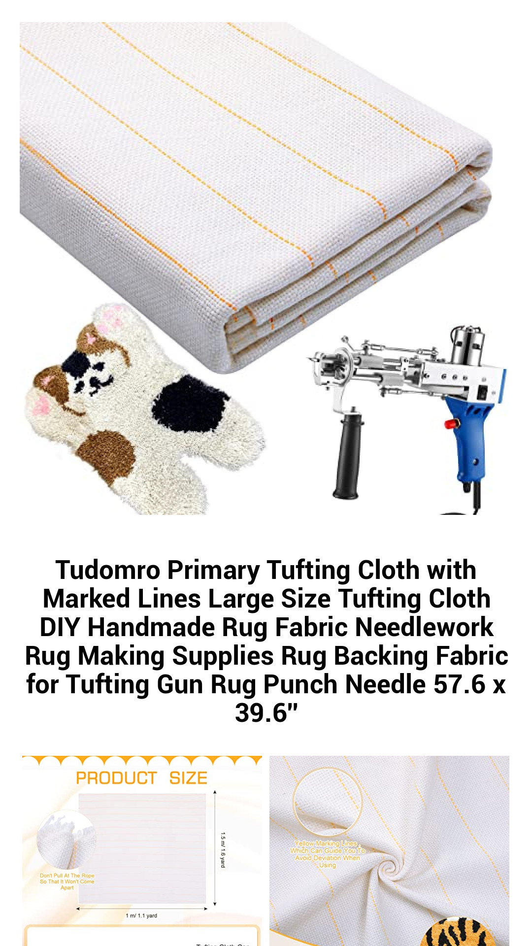 Premium Marked Tufting Cloth for Crafting Stunning Handmade Rugs - Large 57.6 x 39.6 Inch Rug Making Fabric with Guiding Lines for Tufting Guns and Punch Needles