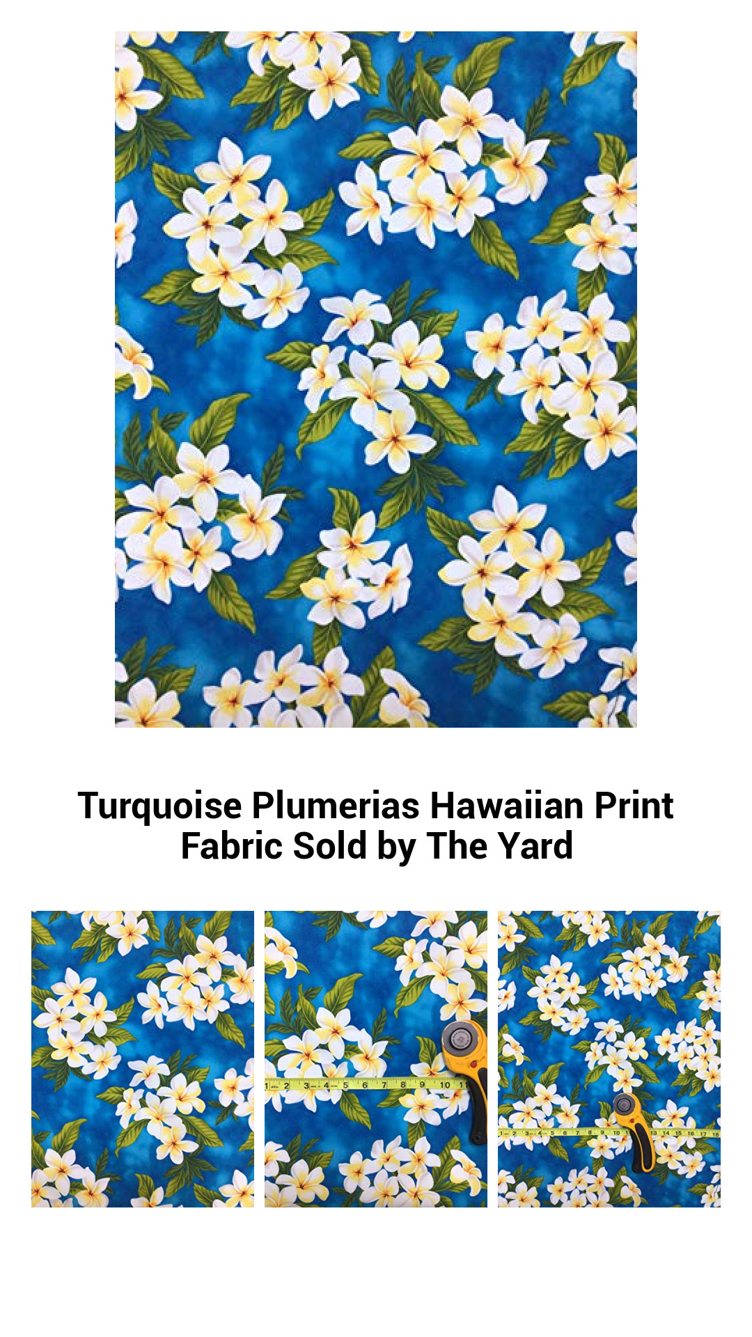 Vibrant Turquoise Plumeria Hawaiian Fabric - Premium Quality Floral Print Sold by The Yard