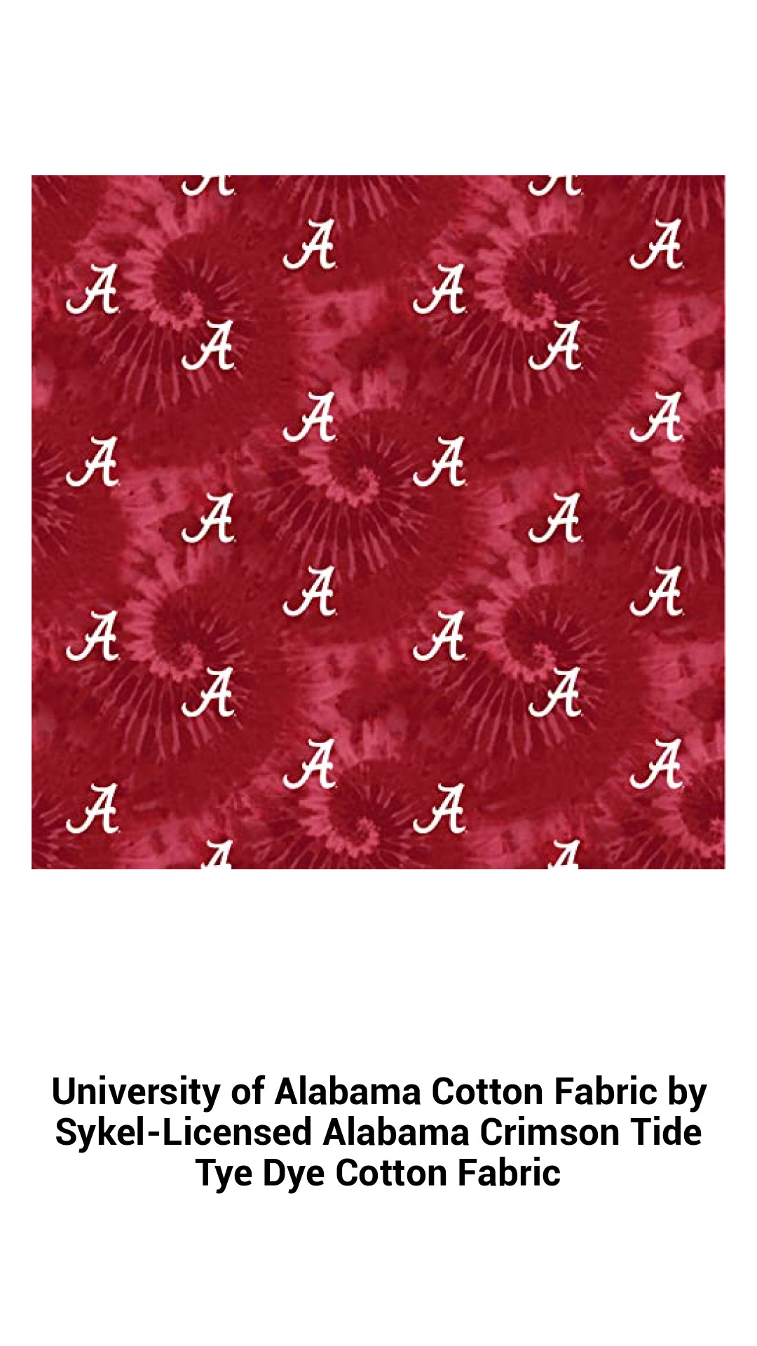 Vibrant University of Alabama Crimson Tide Tye Dye Cotton Fabric - Perfect for Fans and Creators