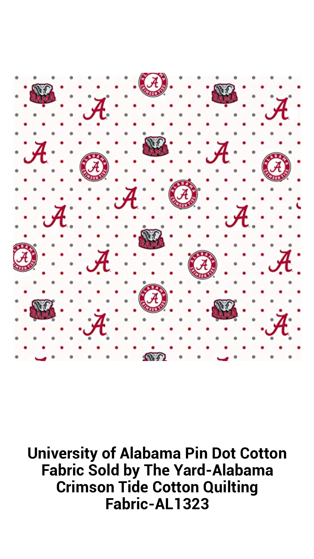 Premium University of Alabama Crimson Tide Pin Dot Cotton Fabric by the Yard - Perfect for Quilting and Crafts