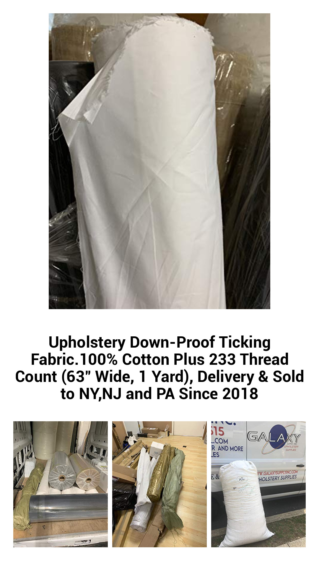 Premium Down-Proof Ticking Fabric - 100% Cotton, 233 Thread Count, 63" Wide, Perfect for Upholstery Projects, Fast Delivery in NY, NJ, and PA