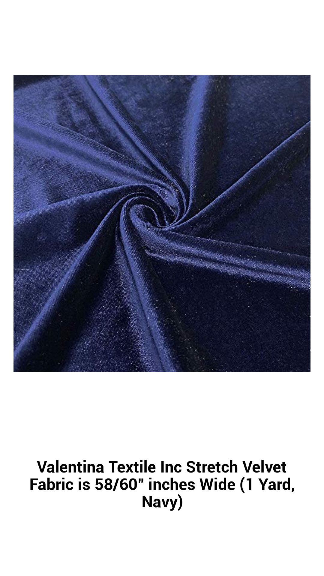 Luxurious Navy Stretch Velvet Fabric by Valentina Textile Inc - 58/60" Wide, Perfect for Fashion and Home Décor