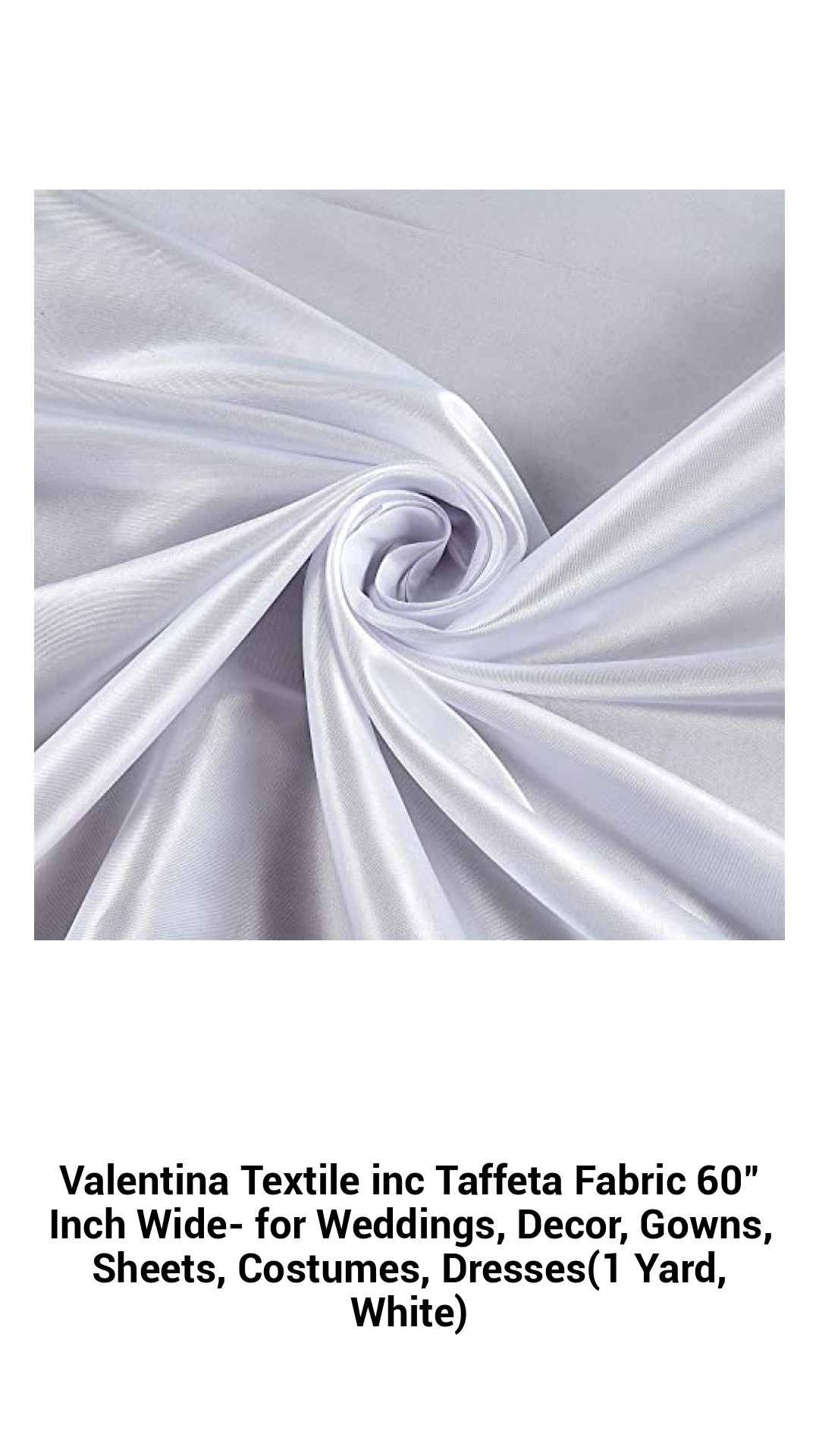 Premium White Taffeta Fabric - 60-Inch Wide for Elegant Weddings, Stylish Decor, Gorgeous Gowns, and More (1 Yard)