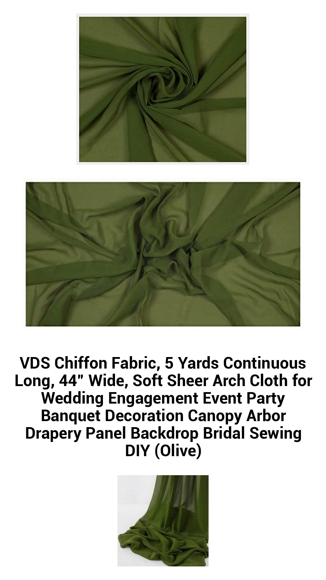 Luxurious Olive Chiffon Fabric - 5 Yards Continuous, 44” Wide - Soft Sheer Material for Wedding Decor, DIY Crafts, and Elegant Draping