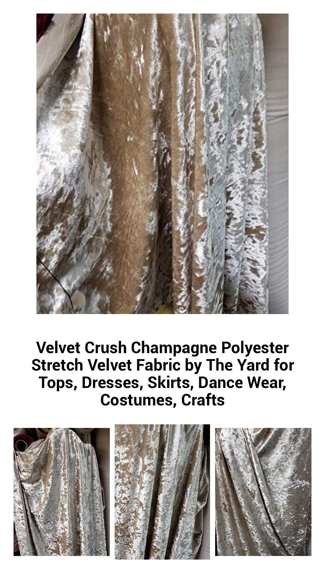 Velvet Crush Champagne Polyester Stretch Velvet Fabric by The Yard for Tops, Dresses, Skirts, Dance Wear, Costumes, Crafts Velvet Crush Champagne Polyester Stretch Velvet Fabric by The Yard for Tops, Dresses, Skirts, Dance Wear, Costumes, Crafts