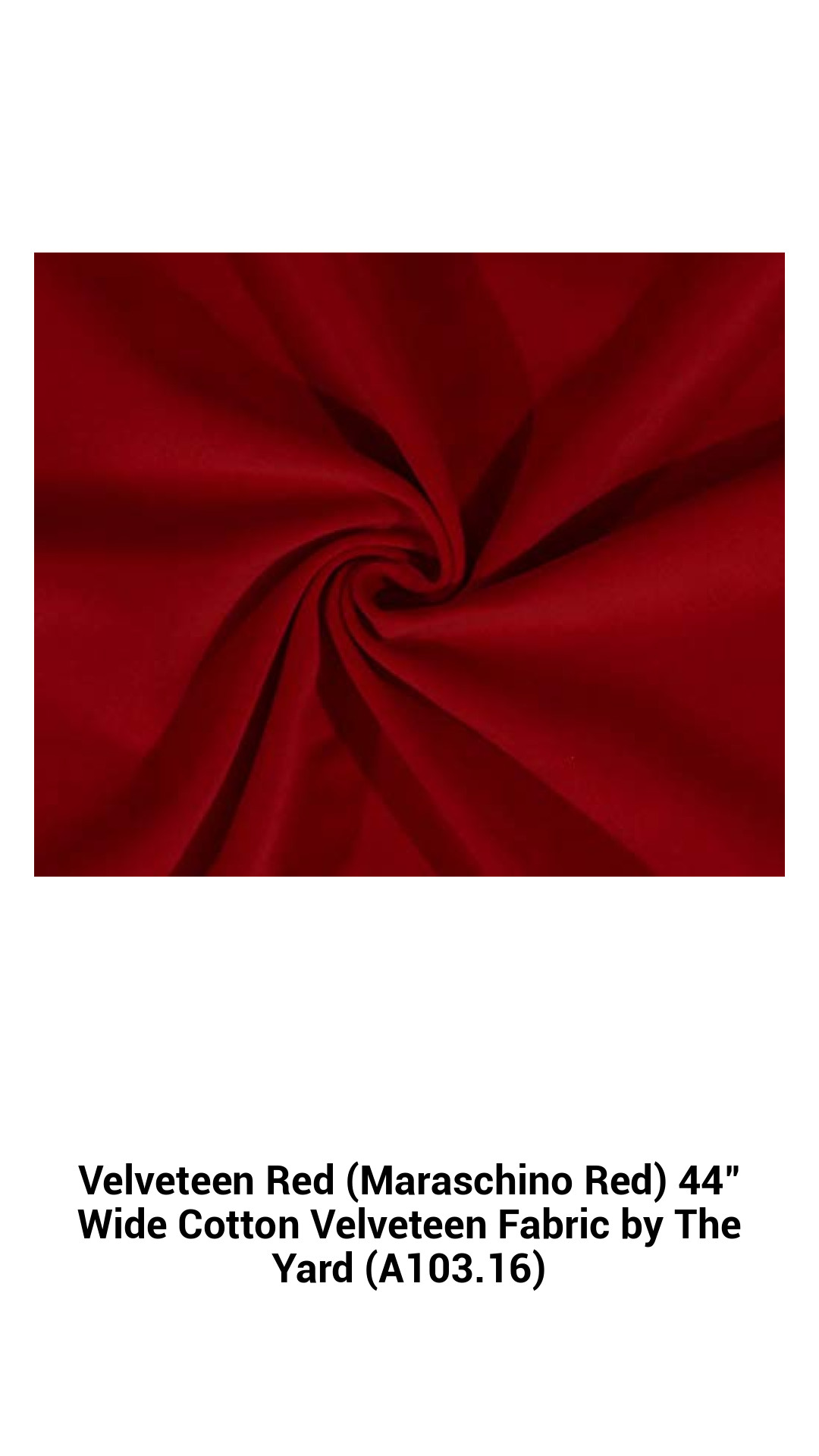 Luxurious Maraschino Red Cotton Velveteen Fabric - 44" Wide, Perfect for Fashion and Crafting