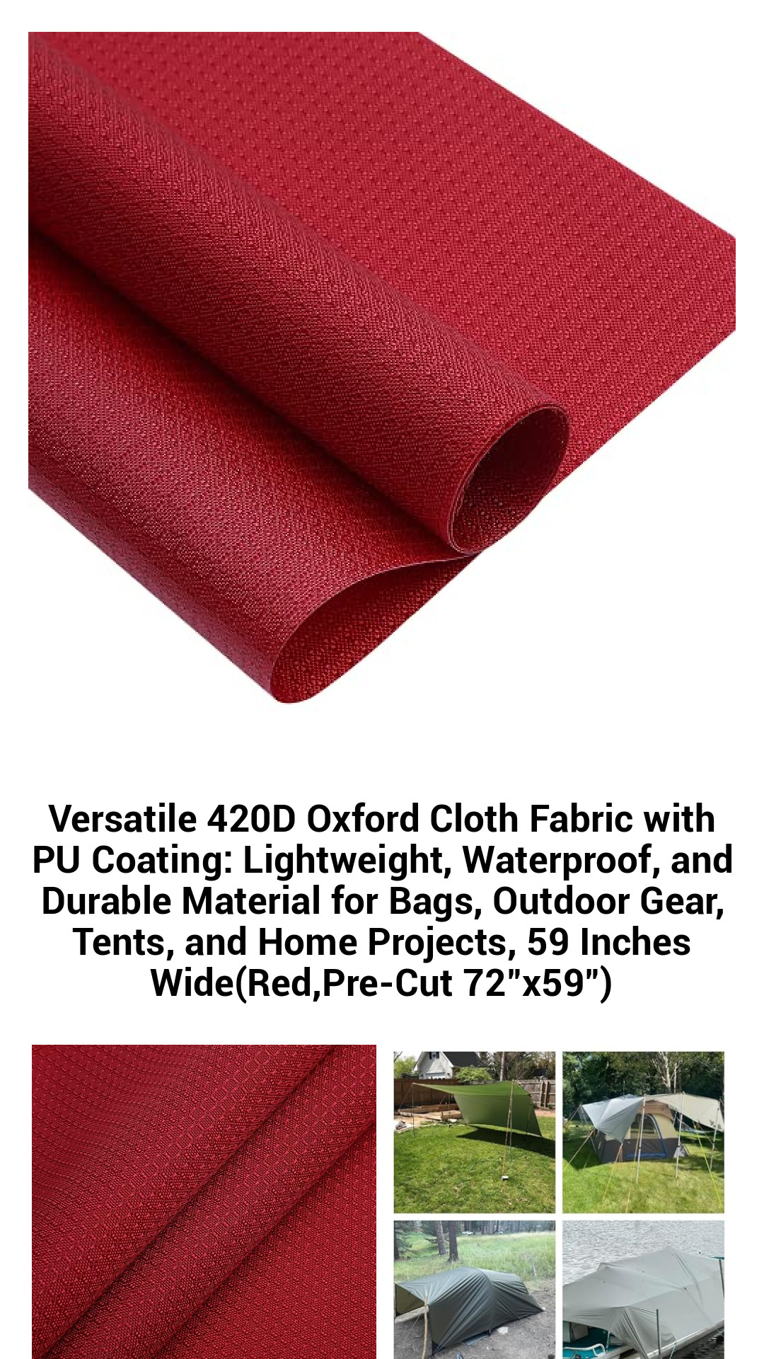 Versatile 420D Oxford Cloth Fabric with PU Coating: Lightweight, Waterproof, and Durable Material for Bags, Outdoor Gear, Tents, and Home Projects, 59 Inches Wide(Red,Pre-Cut 72"x59") Versatile 420D Oxford Cloth Fabric with PU Coating: Lightweight, Waterproof, and Durable Material for Bags, Outdoor Gear, Tents, and Home Projects, 59 Inches Wide(Red,Pre-Cut 72"x59")