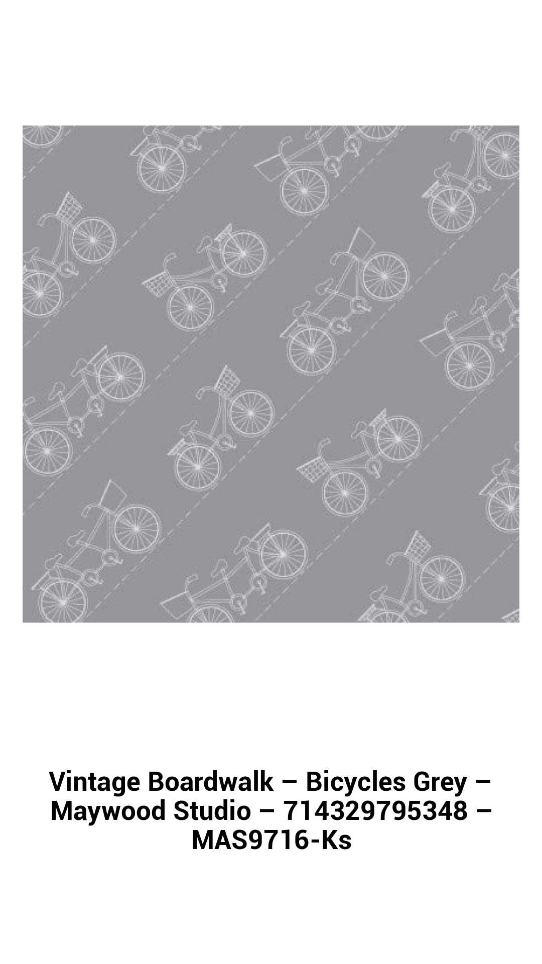 Vintage Boardwalk Bicycles Grey Fabric - 100% Cotton Quilting Delight by Maywood Studio