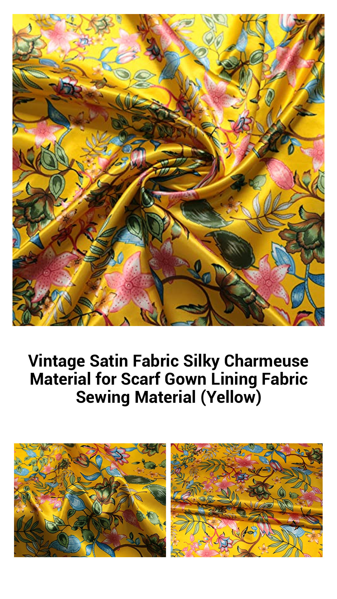 Luxurious Vintage Satin Charmeuse Fabric for Elegant Fashion and Home Decor – Soft Yellow Upholstery Material for Scarves, Gowns, and More