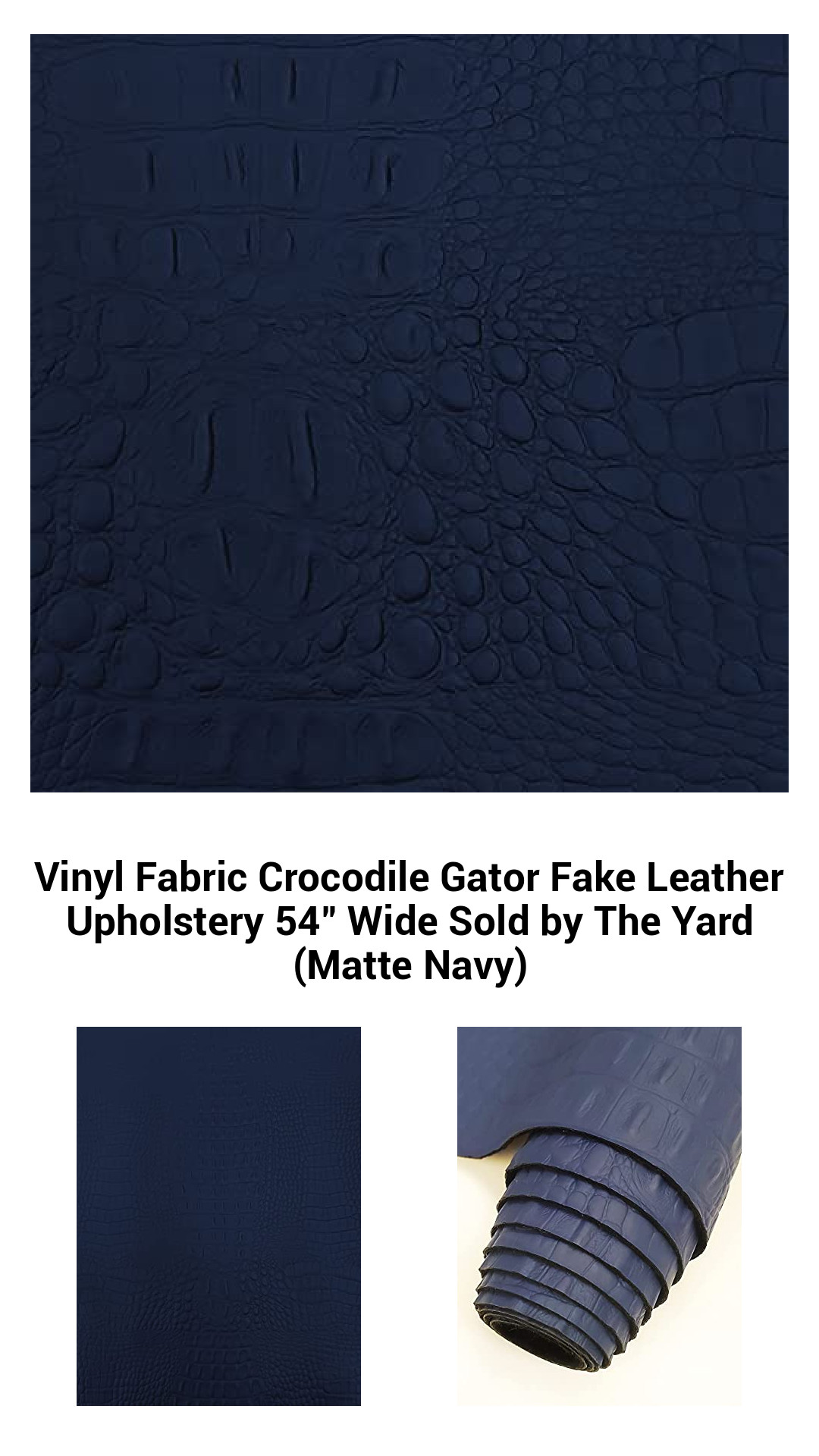 Luxurious Matte Navy Alligator Faux Leather Vinyl Fabric for Upholstery Projects – 54" Wide, Sold by the Yard