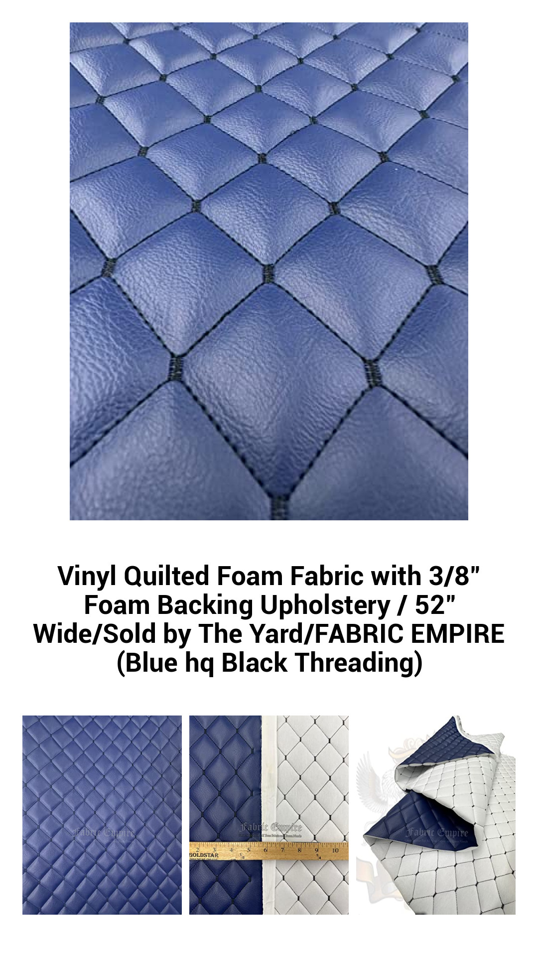 Premium Vinyl Quilted Foam Upholstery Fabric - 52" Wide, 3/8" Thick, Durable for Automotive, Furniture & Marine Projects (Blue with Black Threading)