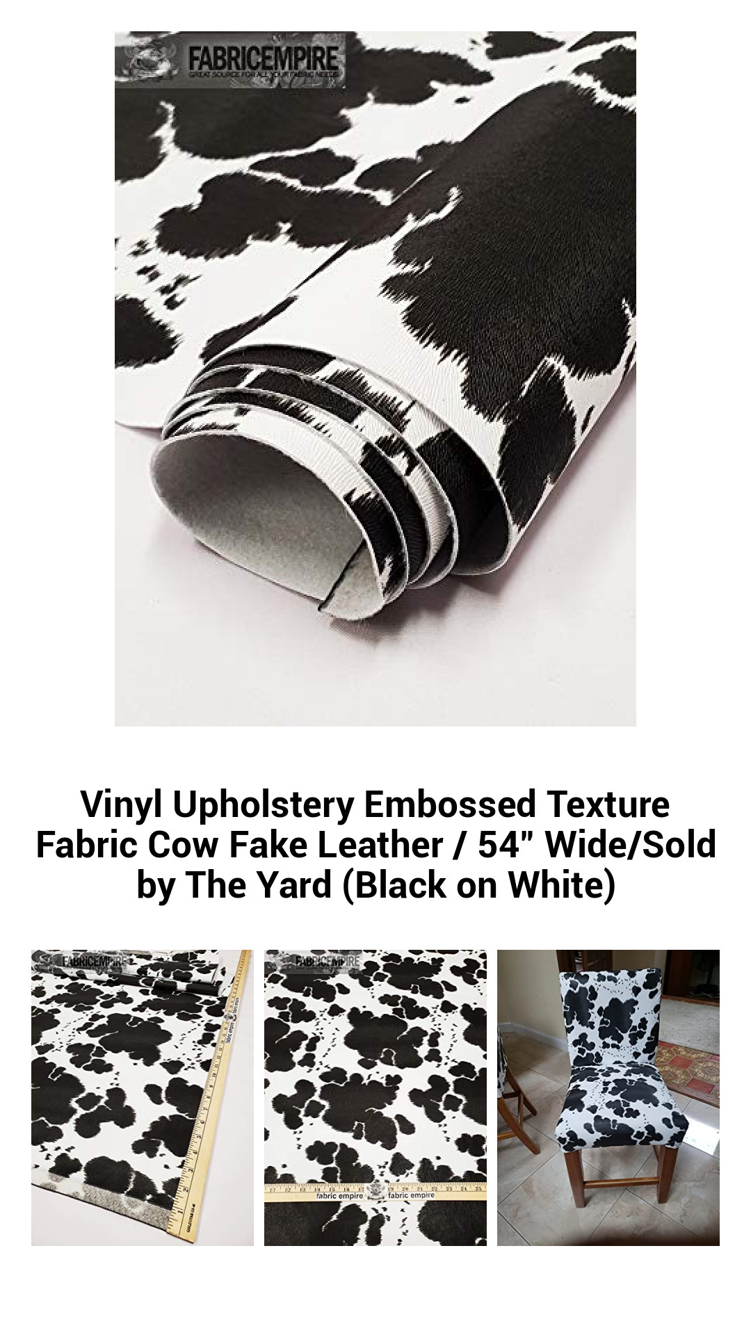 Luxurious Embossed Vinyl Upholstery Fabric - Cow Print Faux Leather - 54" Wide, Sold by the Yard (Versatile Black & White)