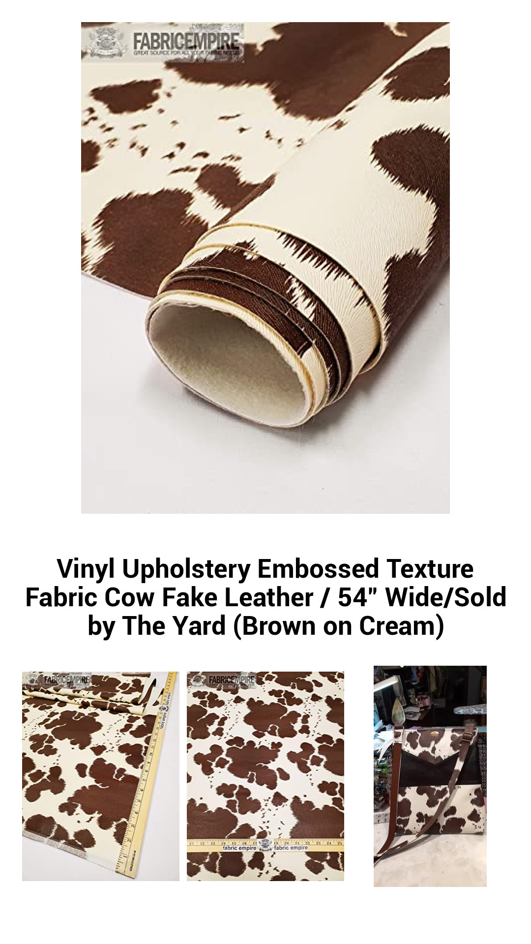 Vinyl Upholstery Embossed Texture Fabric Cow Fake Leather / 54" Wide/Sold by The Yard (Brown on Cream) Vinyl Upholstery Embossed Texture Fabric Cow Fake Leather / 54" Wide/Sold by The Yard (Brown on Cream)