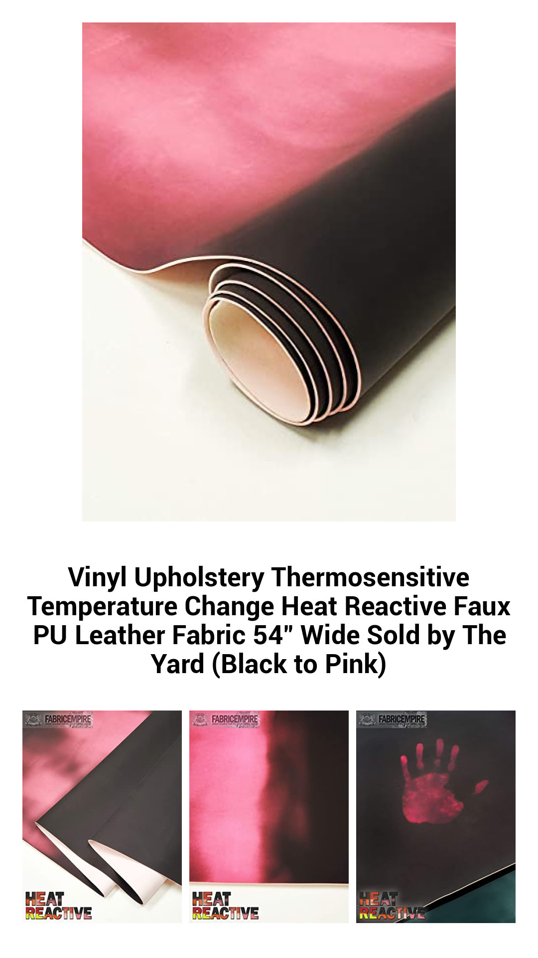 Transformative Vinyl Upholstery Fabric - Thermosensitive Heat Reactive Faux PU Leather - 54" Wide, Sold by the Yard (Black to Pink)