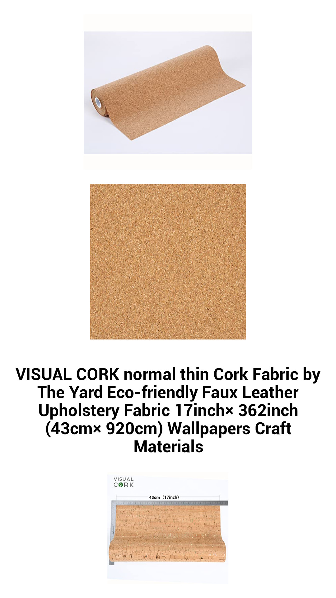 VISUAL CORK normal thin Cork Fabric by The Yard Eco-friendly Faux Leather Upholstery Fabric 17inch× 362inch (43cm× 920cm) Wallpapers Craft Materials VISUAL CORK normal thin Cork Fabric by The Yard Eco-friendly Faux Leather Upholstery Fabric 17inch× 362inch (43cm× 920cm) Wallpapers Craft Materials