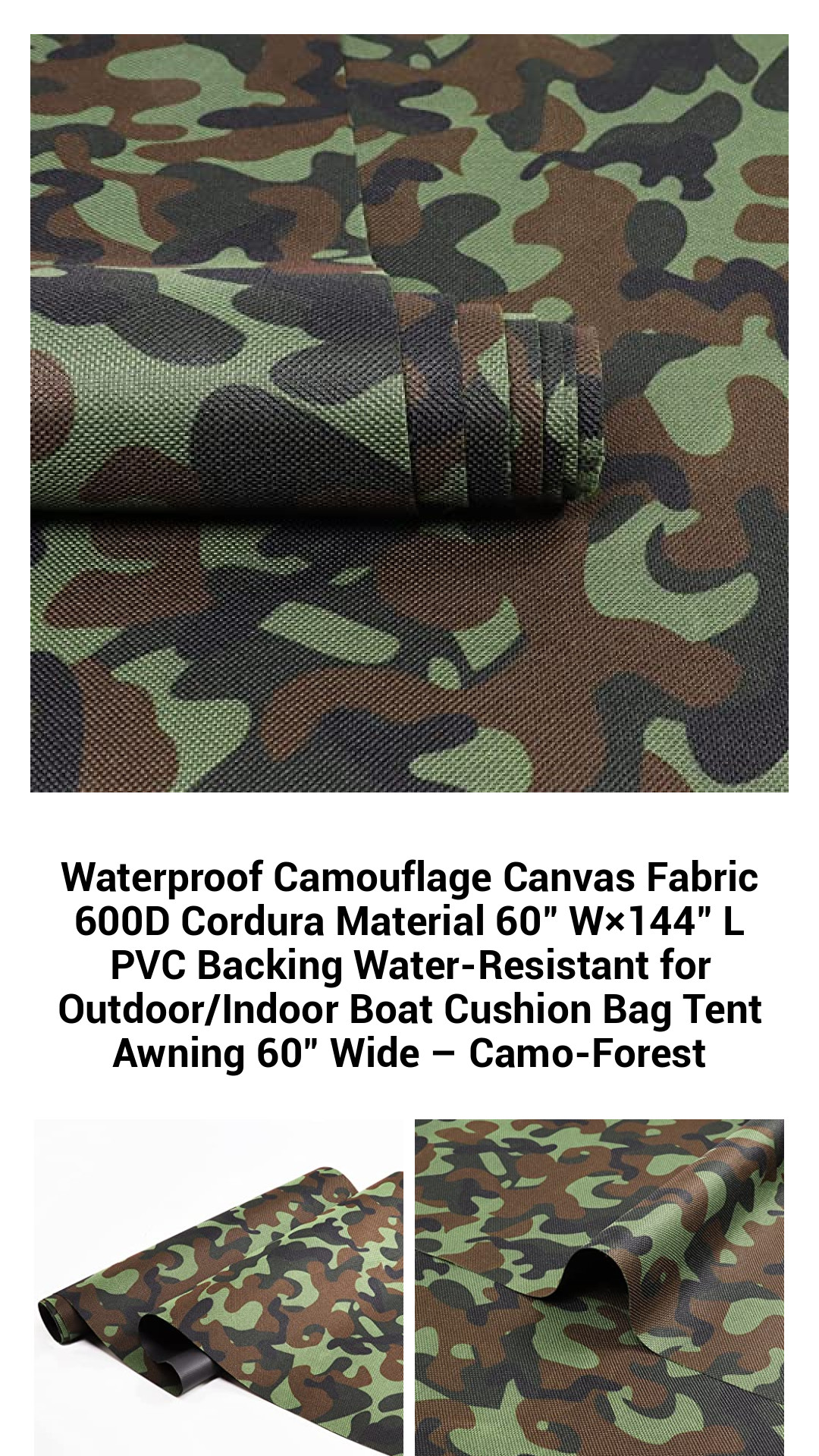 Premium Waterproof Camouflage Canvas Fabric – 600D Cordura 60" W × 144" L with PVC Backing for All-Weather Outdoor and Indoor Use – Perfect for Tents, Boat Cushions, and Heavy-Duty Bags