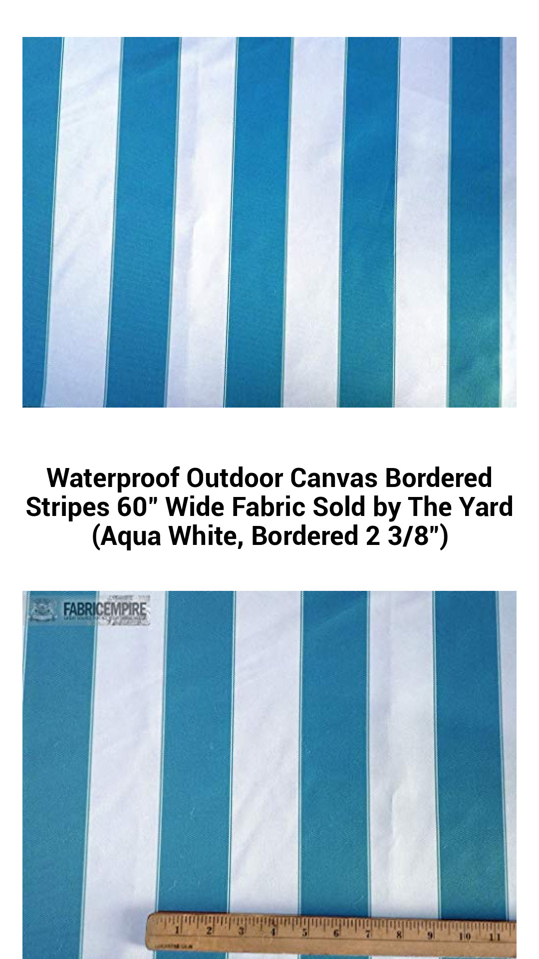 Premium Waterproof Outdoor Canvas Fabric with Bordered Stripes – 60” Wide, Durable Aqua White Material Sold by the Yard