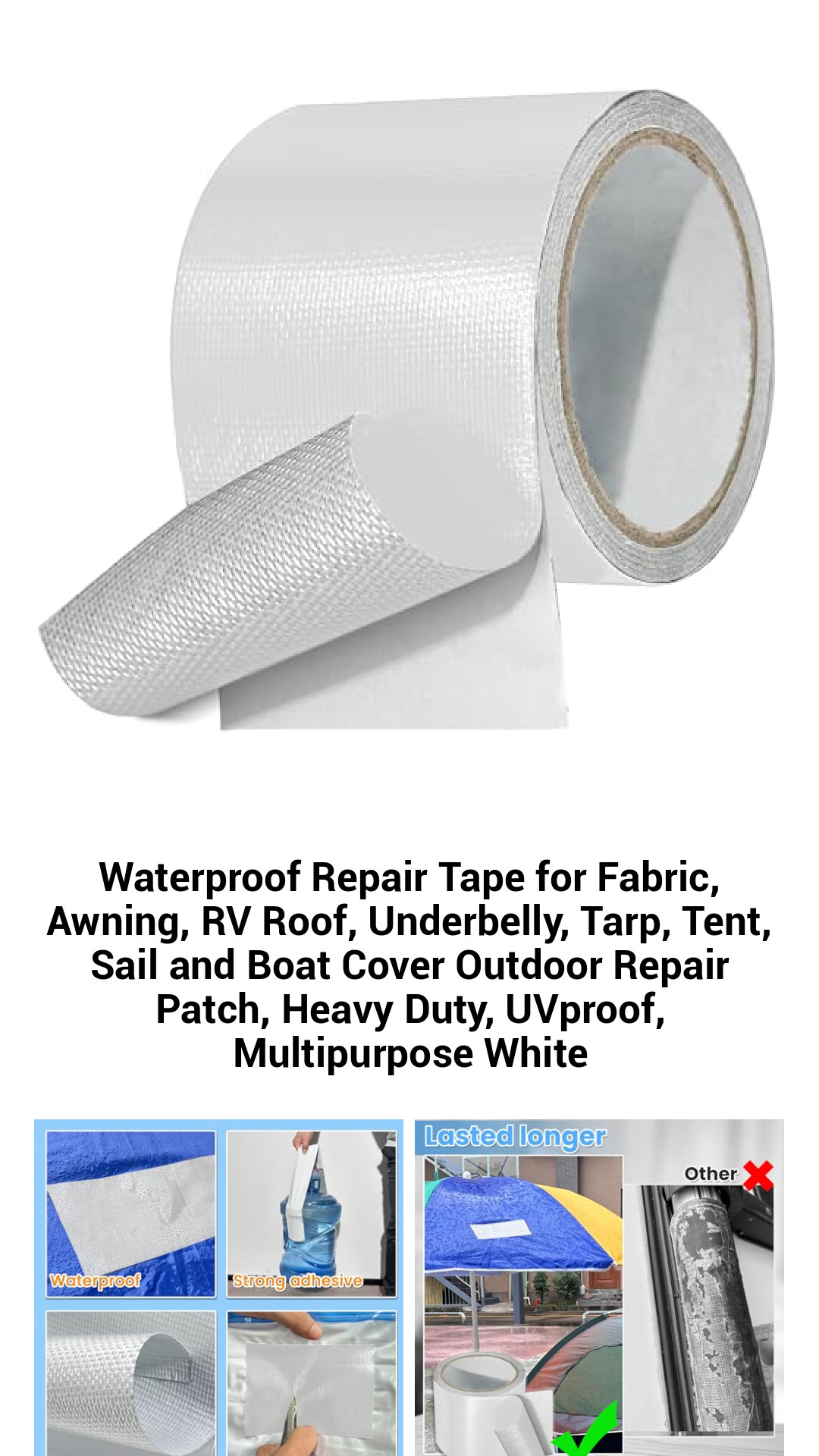 Heavy-Duty Waterproof Repair Tape for Outdoor Fabric, RV Roofs, Tents, and More - UV-Resistant, Multipurpose Adhesive Patch for Quick Fixes