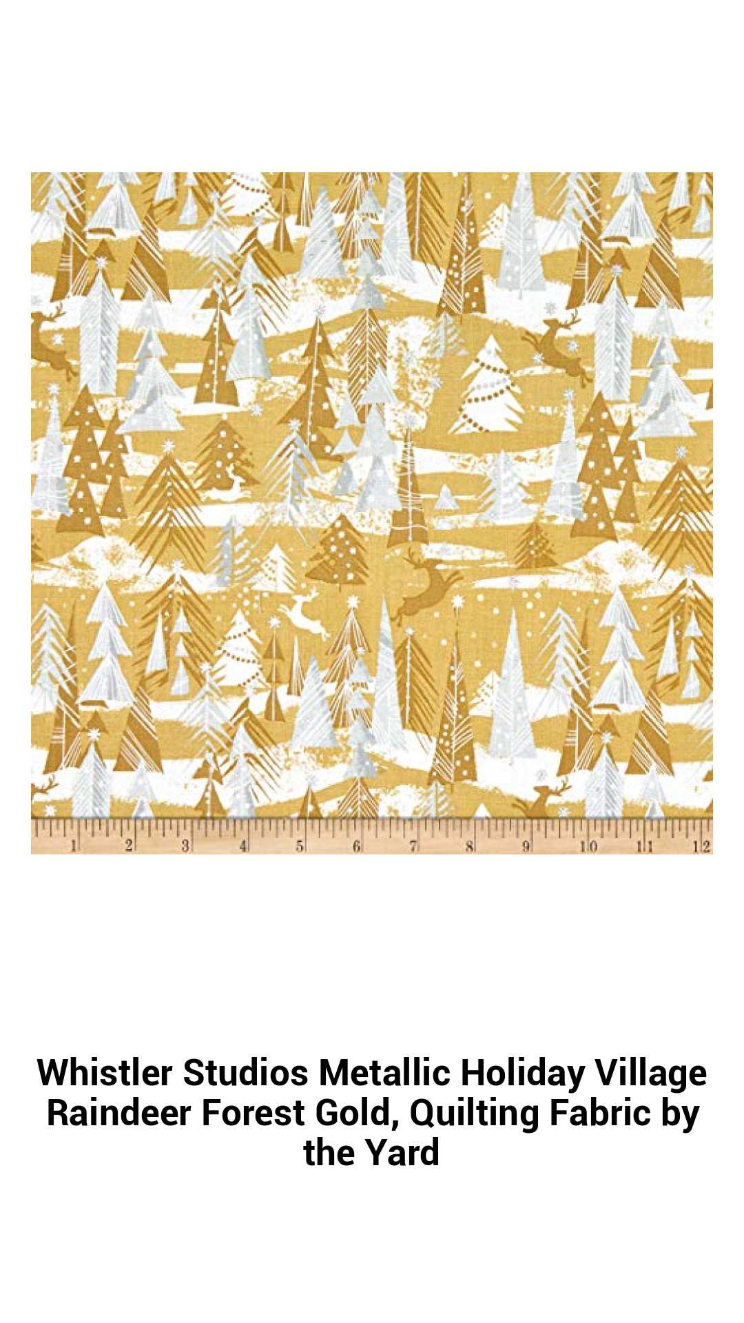 Enchanting Metallic Holiday Village Quilting Fabric - Gold Raindeer Forest by Whistler Studios, Perfect for Festive Sewing Projects
