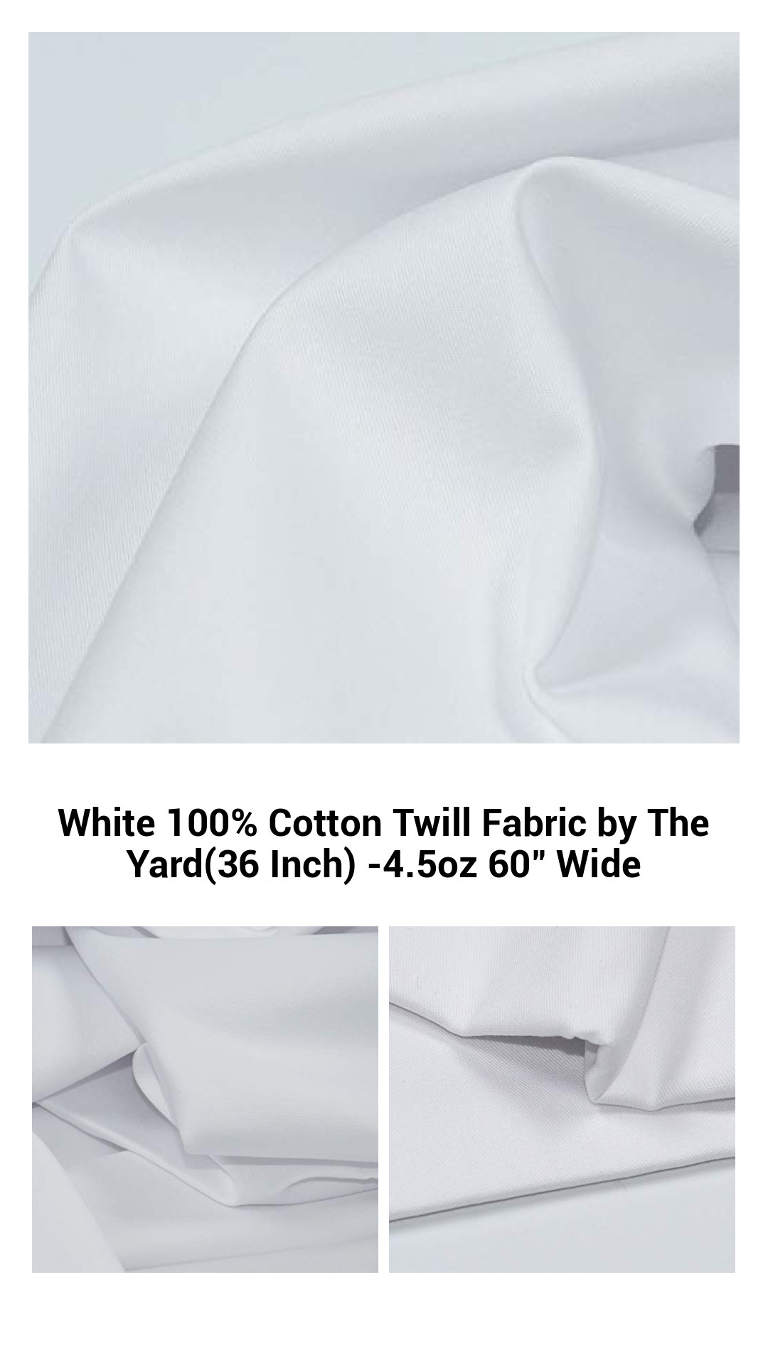 Premium White 100% Cotton Twill Fabric - Versatile 36-Inch Yardage for Upholstery, Crafts & More
