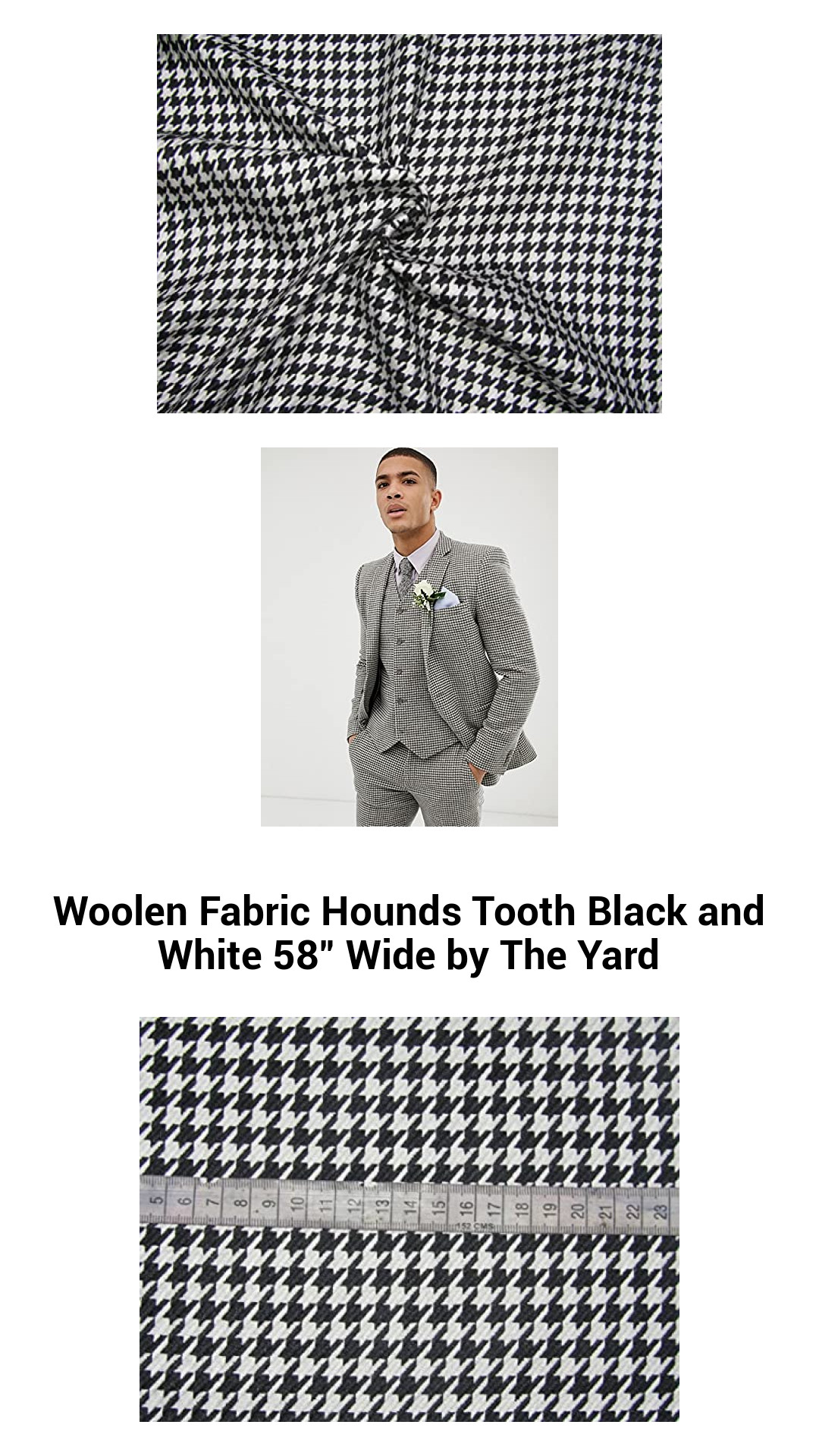 Woolen Fabric Hounds Tooth Black and White 58" Wide by The Yard Woolen Fabric Hounds Tooth Black and White 58" Wide by The Yard