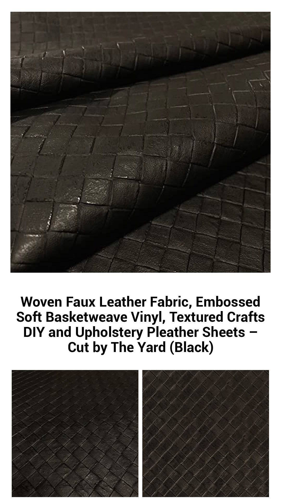 Premium Woven Faux Leather Basketweave Vinyl Fabric – Durable, Water-Resistant Upholstery & DIY Pleather Sheets Cut by the Yard (Elegant Black)