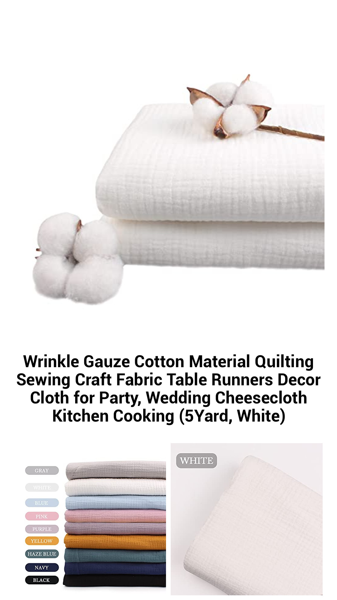 Wrinkle Gauze Cotton Material Quilting Sewing Craft Fabric Table Runners Decor Cloth for Party, Wedding Cheesecloth Kitchen Cooking (5Yard, White) Wrinkle Gauze Cotton Material Quilting Sewing Craft Fabric Table Runners Decor Cloth for Party, Wedding Cheesecloth Kitchen Cooking (5Yard, White)