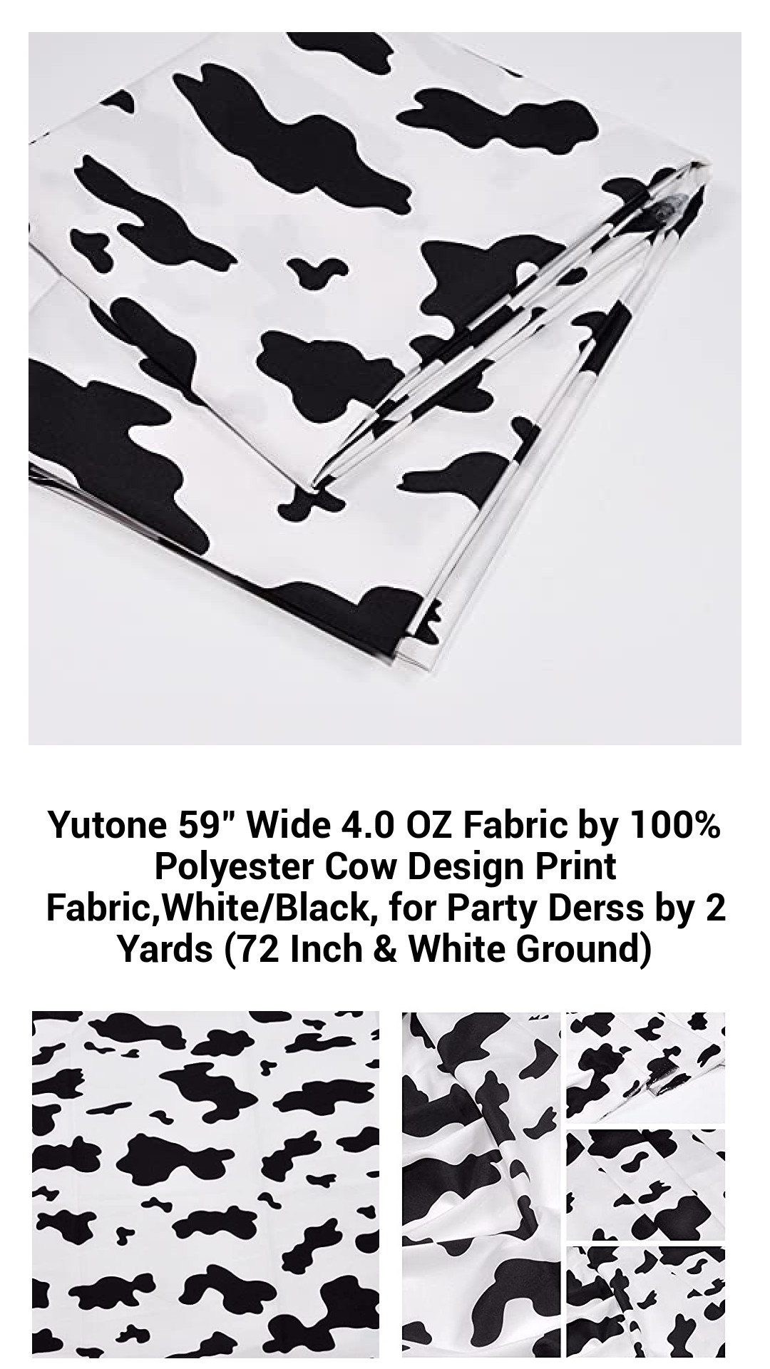 Yutone 59" Wide 4.0 OZ Fabric by 100% Polyester Cow Design Print Fabric,White/Black, for Party Derss by 2 Yards (72 Inch & White Ground) Yutone 59" Wide 4.0 OZ Fabric by 100% Polyester Cow Design Print Fabric,White/Black, for Party Derss by 2 Yards (72 Inch & White Ground)