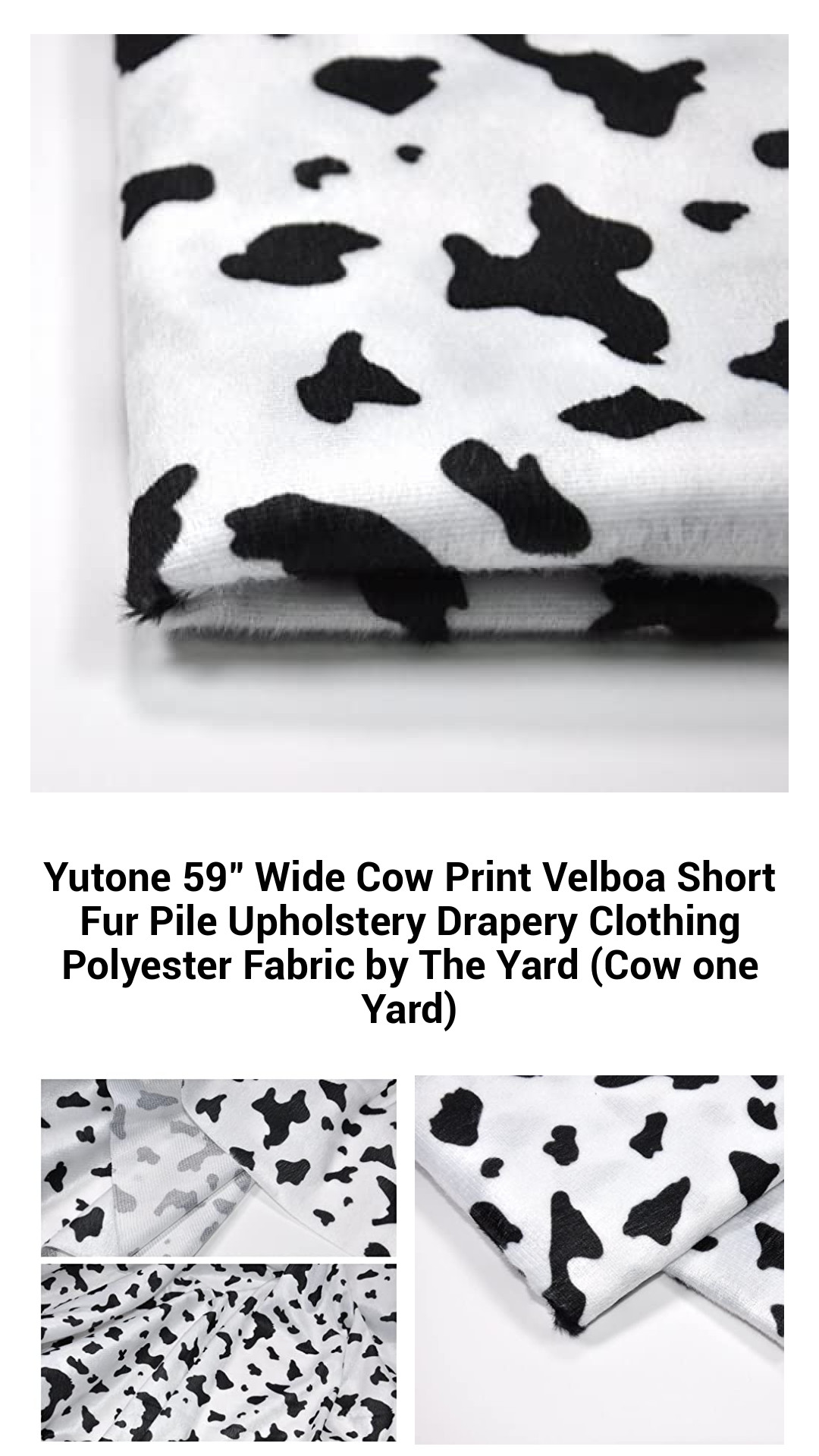 Luxurious 59" Wide Cow Print Velboa Upholstery Fabric - Soft Short Fur Polyester for Stylish Home Décor and Fashion Projects by The Yard