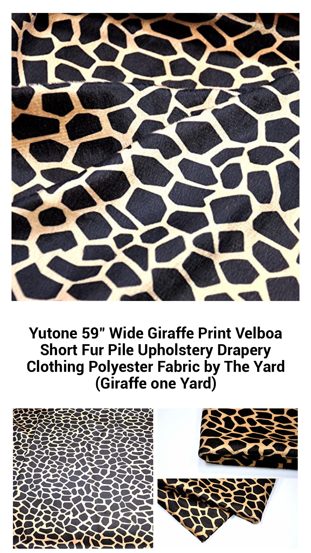 Luxurious 59-Inch Giraffe Print Velboa Upholstery Fabric – Soft Polyester for Clothing, Crafts, and Home Décor by the Yard