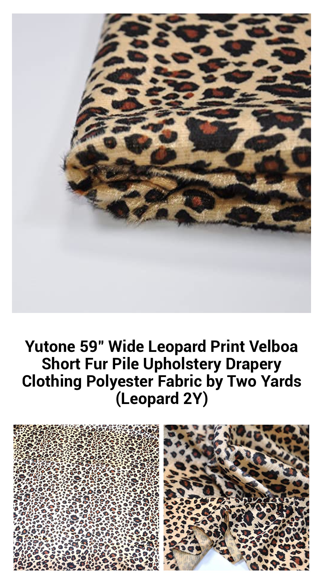 Luxurious 59-Inch Wide Leopard Print Velboa Fabric – Stylish Short Fur Upholstery and Drapery Material, Perfect for Fashion and Crafting (2 Yards)