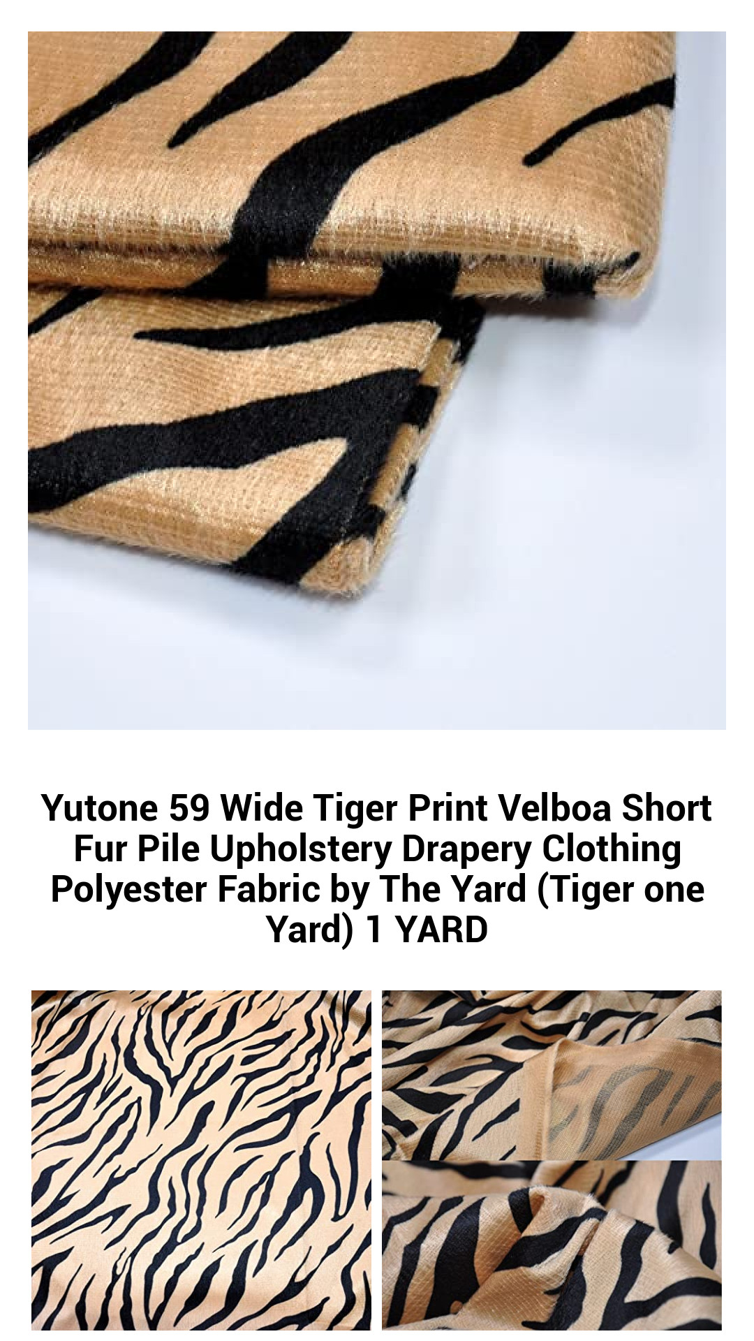 Luxurious 59-Inch Wide Tiger Print Velboa Fabric - Soft Short Fur Polyester Upholstery and Drapery Material by the Yard
