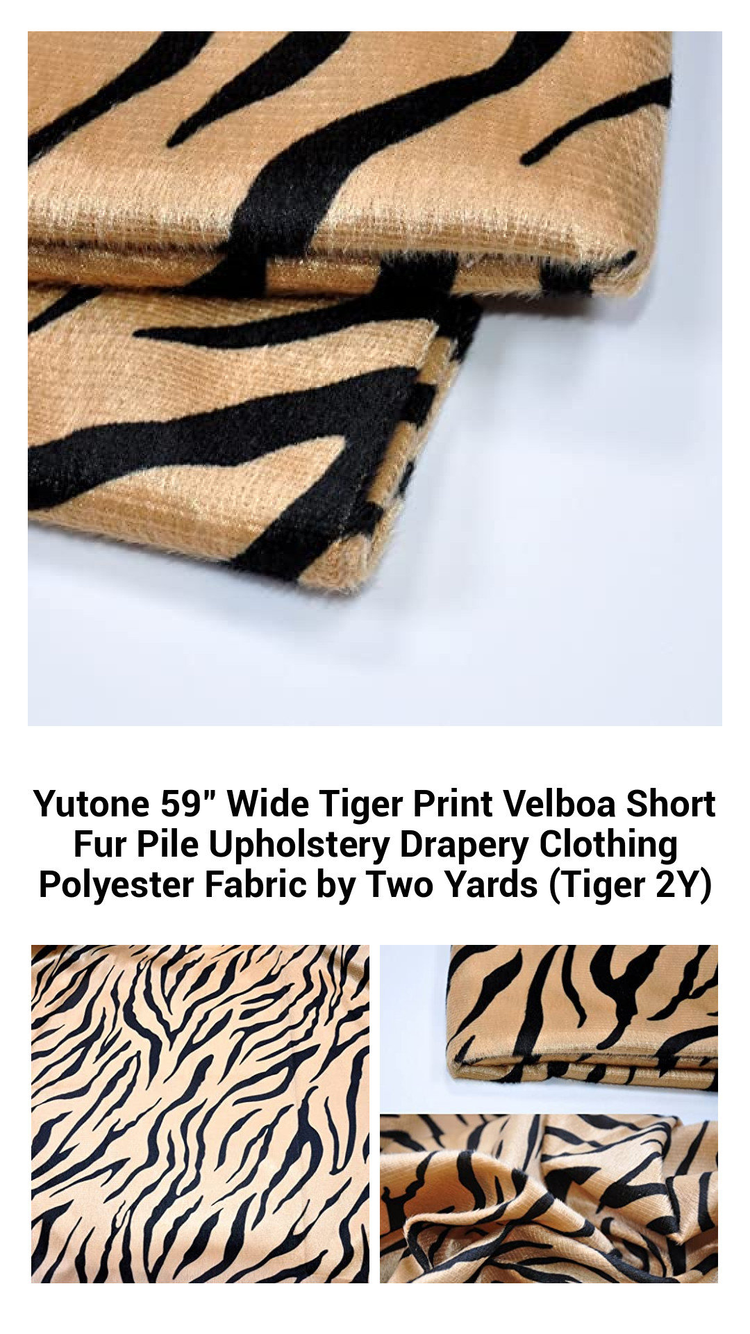 Luxurious Tiger Print Velboa Fabric - 59" Wide, Soft Polyester Upholstery & Apparel Material by the Yard