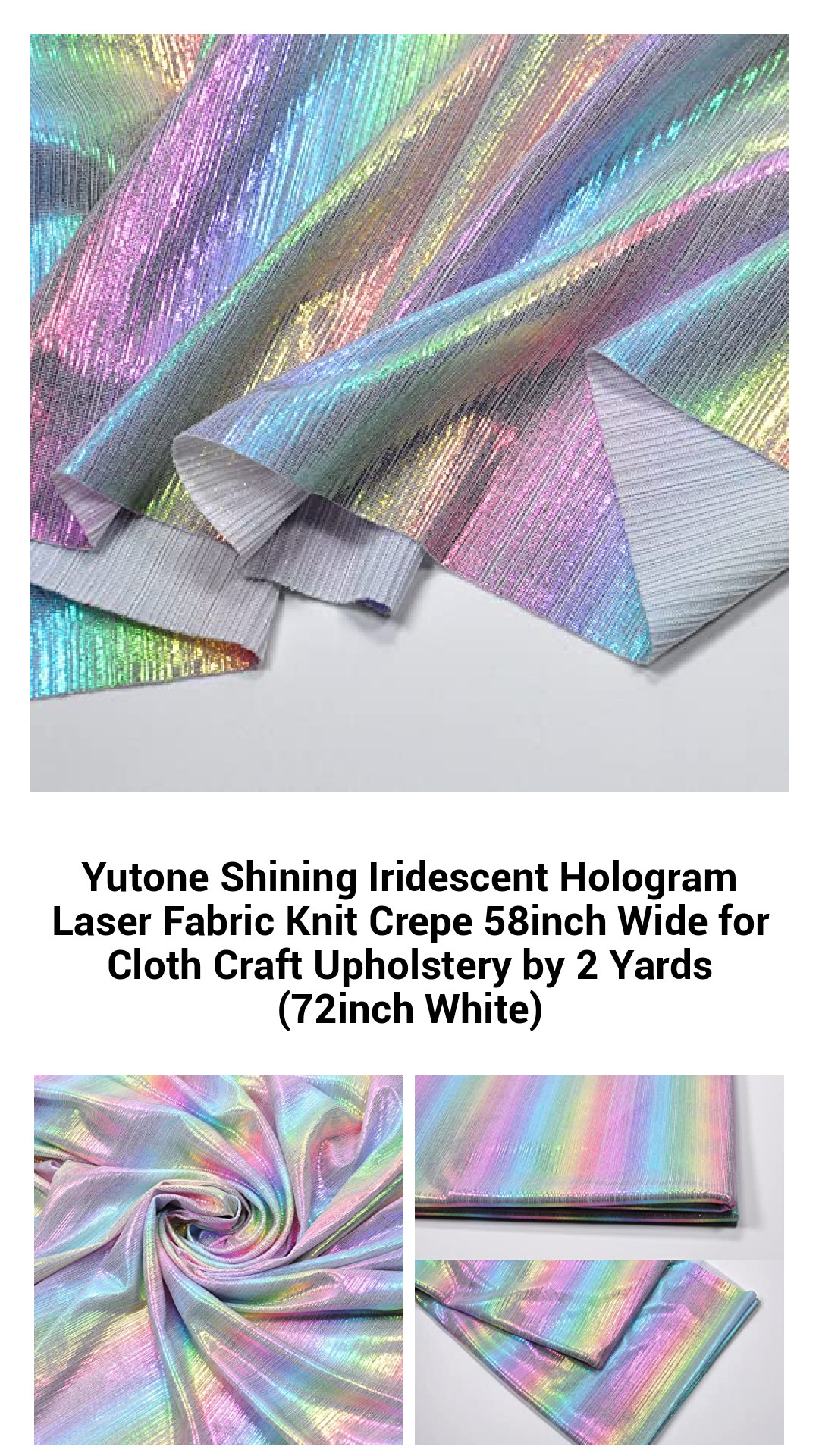 Transformative Iridescent Hologram Laser Fabric - 58 Inches Wide Knit Crepe for Stunning Upholstery and Craft Projects (2 Yards, 72 Inches White)