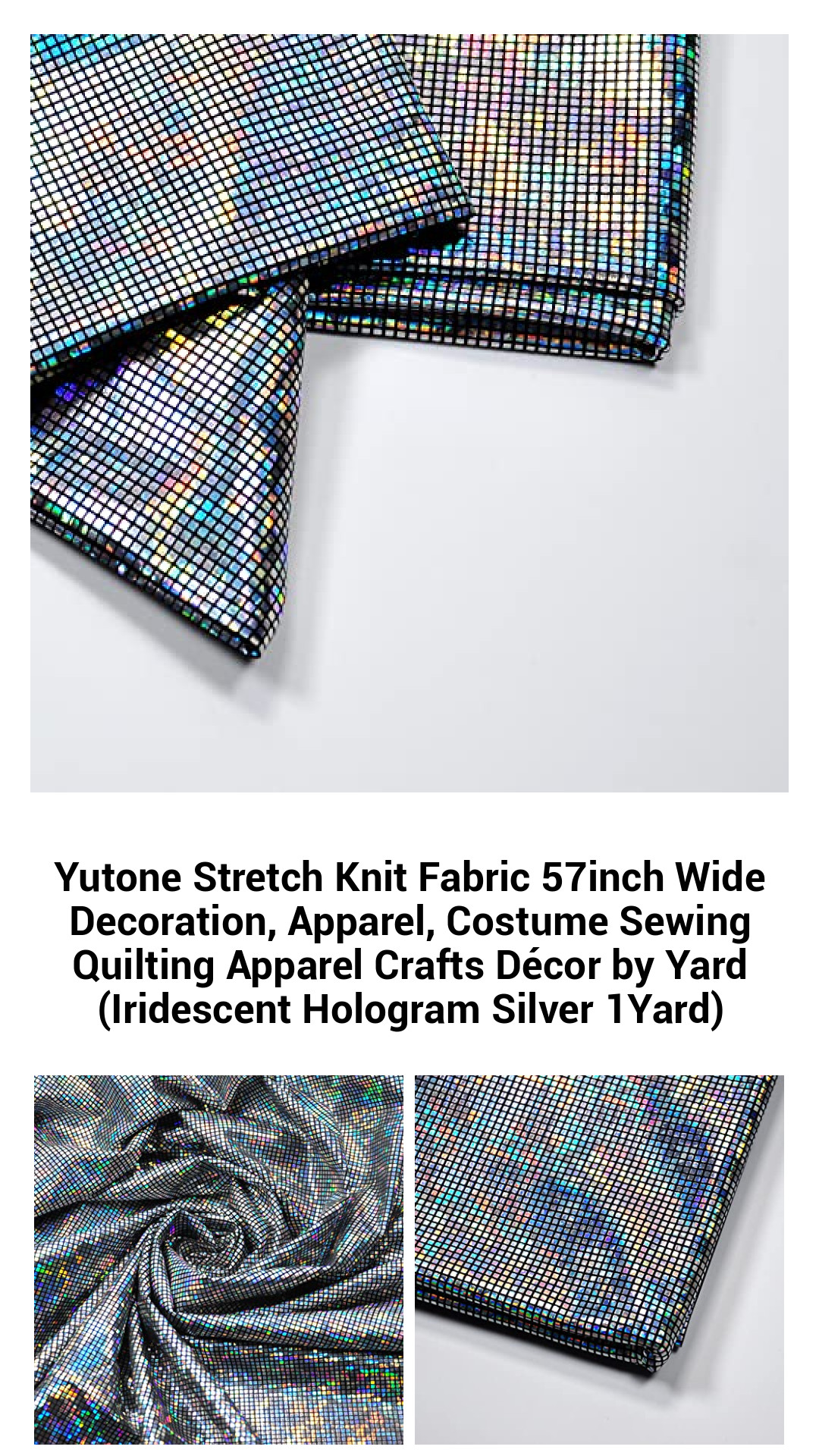 Iridescent Silver Stretch Knit Fabric – 57 Inch Wide for Costumes, Apparel, and Crafting – Perfect for Quilting and Dancewear by the Yard