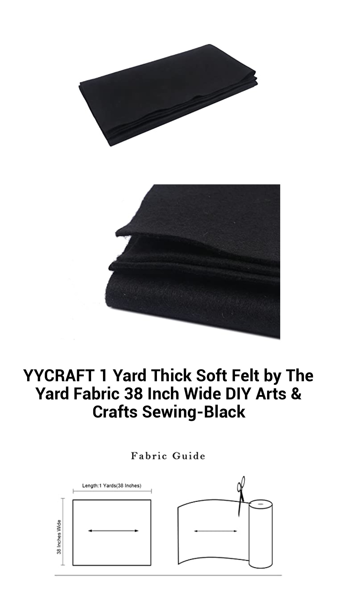 YYCRAFT 1 Yard Thick Soft Felt by The Yard Fabric 38 Inch Wide DIY Arts & Crafts Sewing-Black YYCRAFT 1 Yard Thick Soft Felt by The Yard Fabric 38 Inch Wide DIY Arts & Crafts Sewing-Black