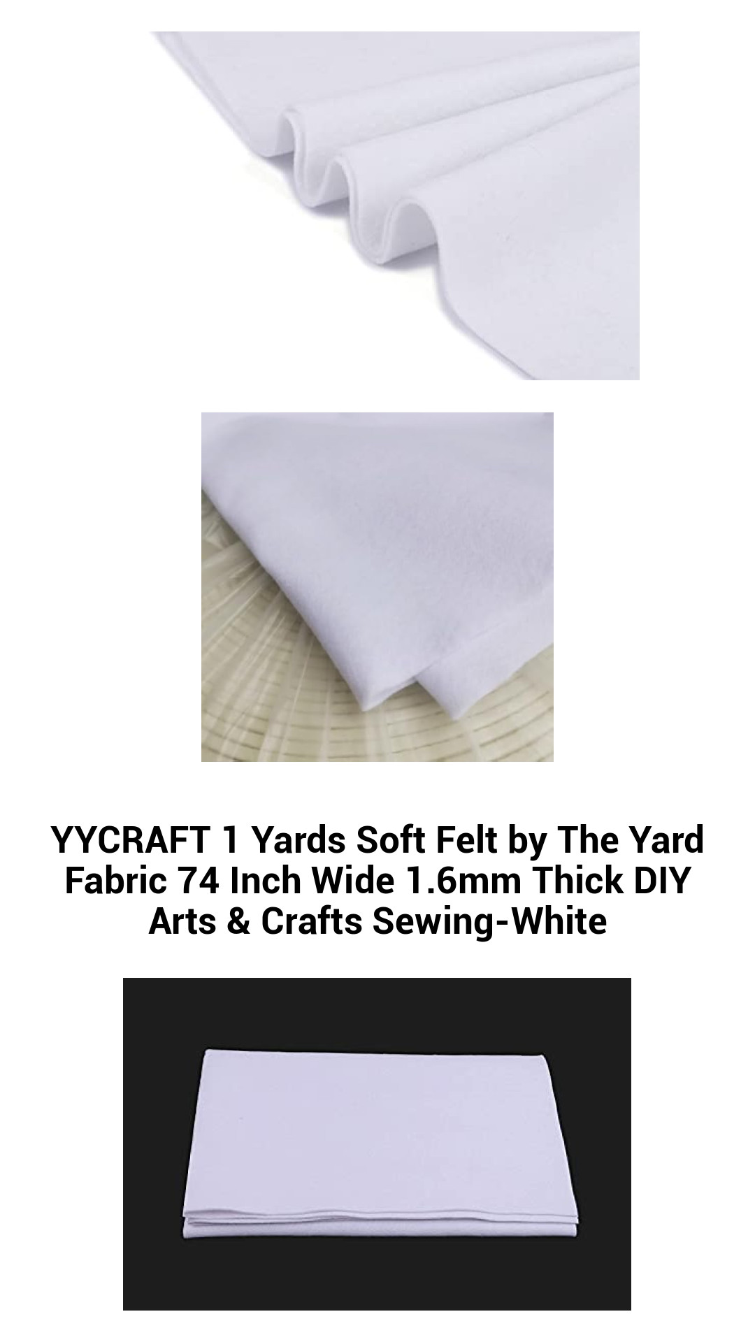 Luxurious White Soft Felt Fabric – 1 Yard of 74-Inch Wide, 1.6mm Thick Crafting Material for DIY Projects and Sewing