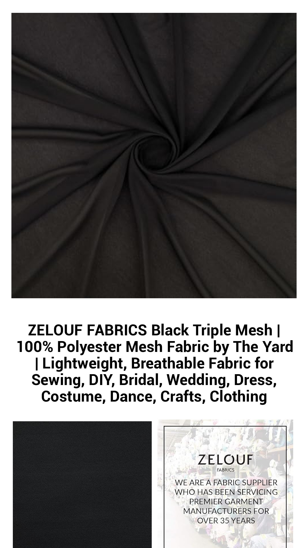 ZELLOUF FABRICS Black Triple Mesh - Premium 100% Polyester Mesh Fabric by The Yard | Lightweight, Breathable, Perfect for DIY, Costumes, Bridal Wear, Dance, and More