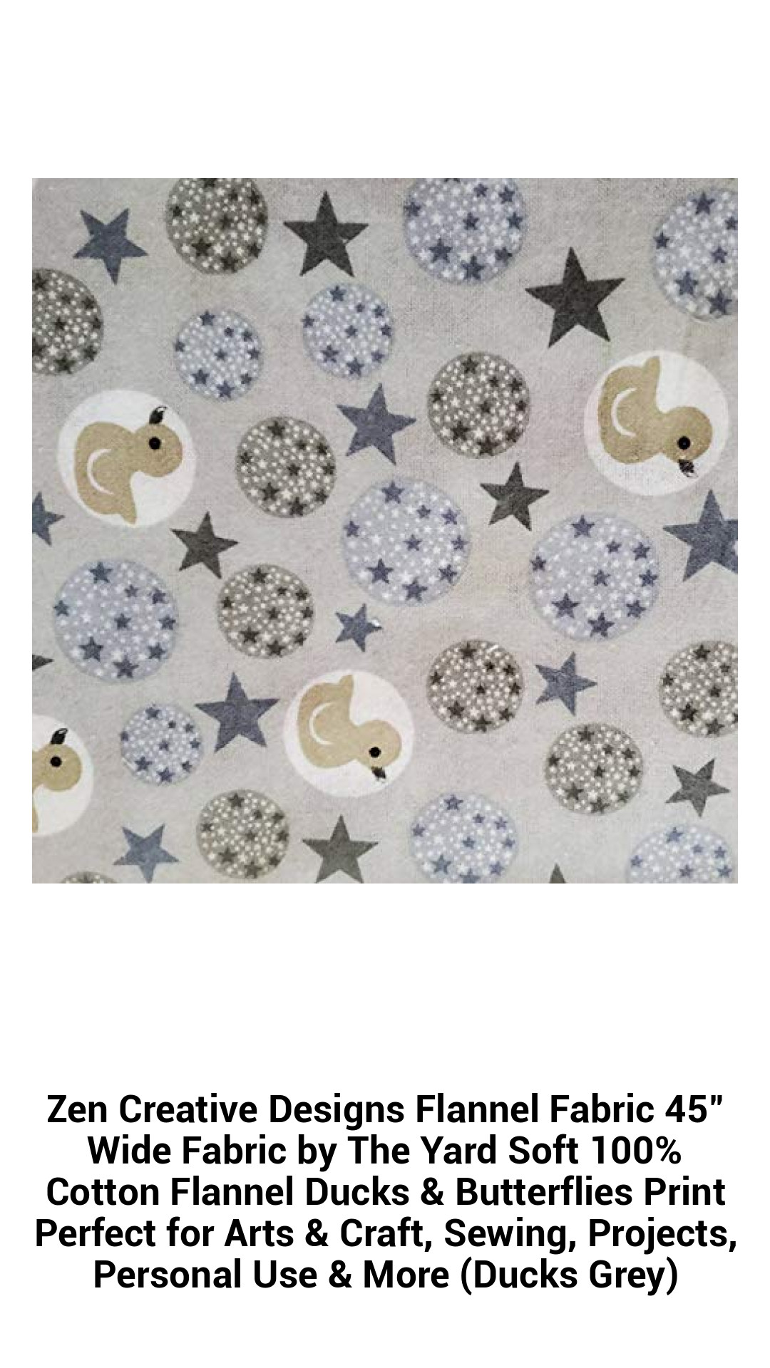 Cozy Cotton Flannel Fabric – 45" Wide, Soft Ducks & Butterflies Print for Crafting, Sewing, and DIY Projects (Grey)
