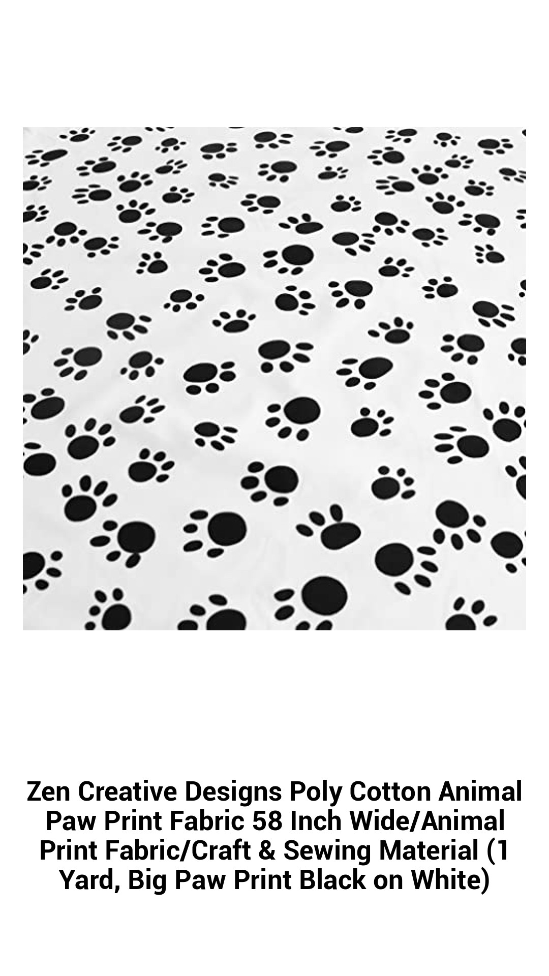 Stylish Poly Cotton Animal Paw Print Fabric - 58 Inch Wide Crafting Material Perfect for Sewing Projects (Black Paw Print on White, 1 Yard)