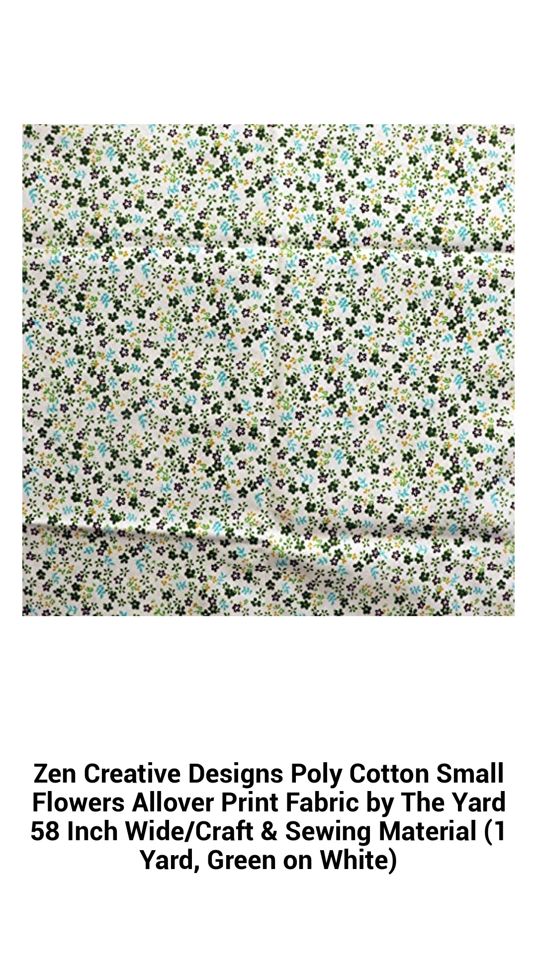 Vibrant Poly Cotton Small Floral Fabric – Charming Green on White Design, Perfect for Crafts & Sewing, 58 Inches Wide by The Yard